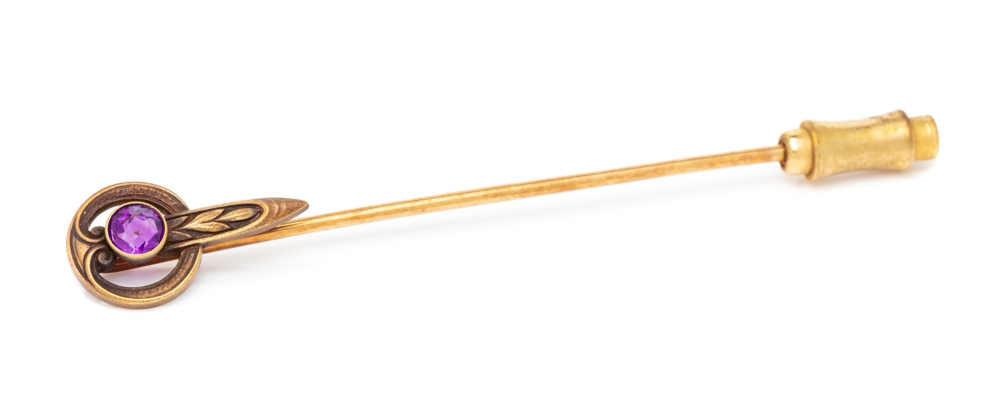 An Antique 14 Karat Yellow Gold and Amethyst Stick Pin, Henry Blank & Co.,