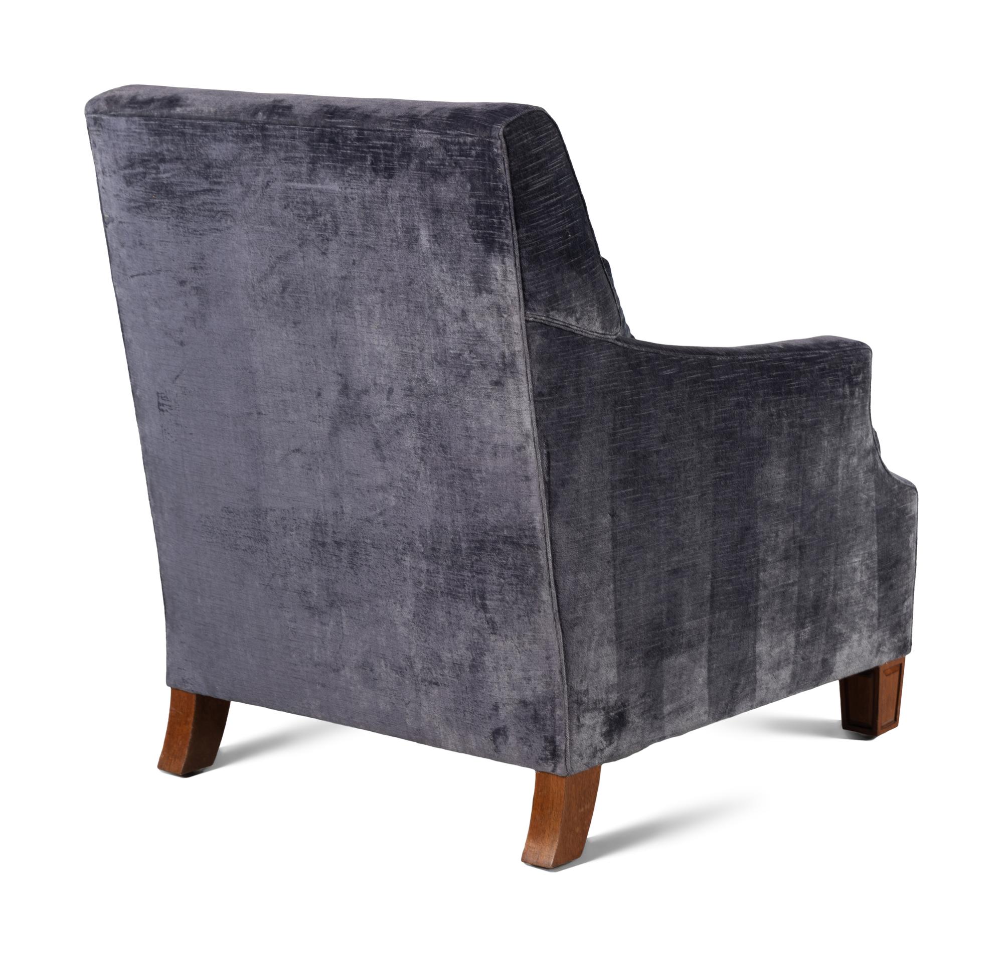 A JJ Custom Velvet Upholstered Easy Chair