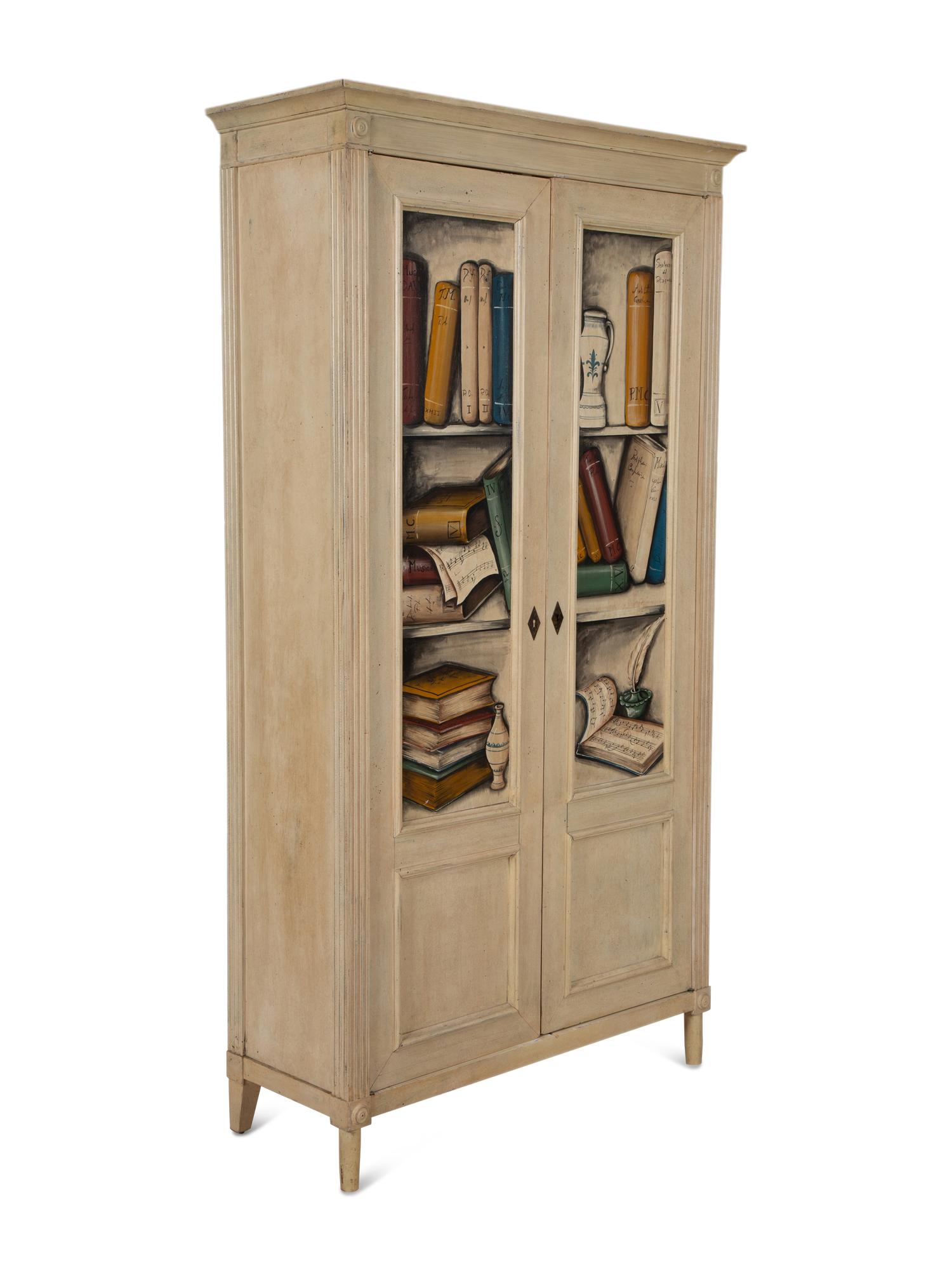 An Italian Painted Armoire with Book Decoration to the Doors
