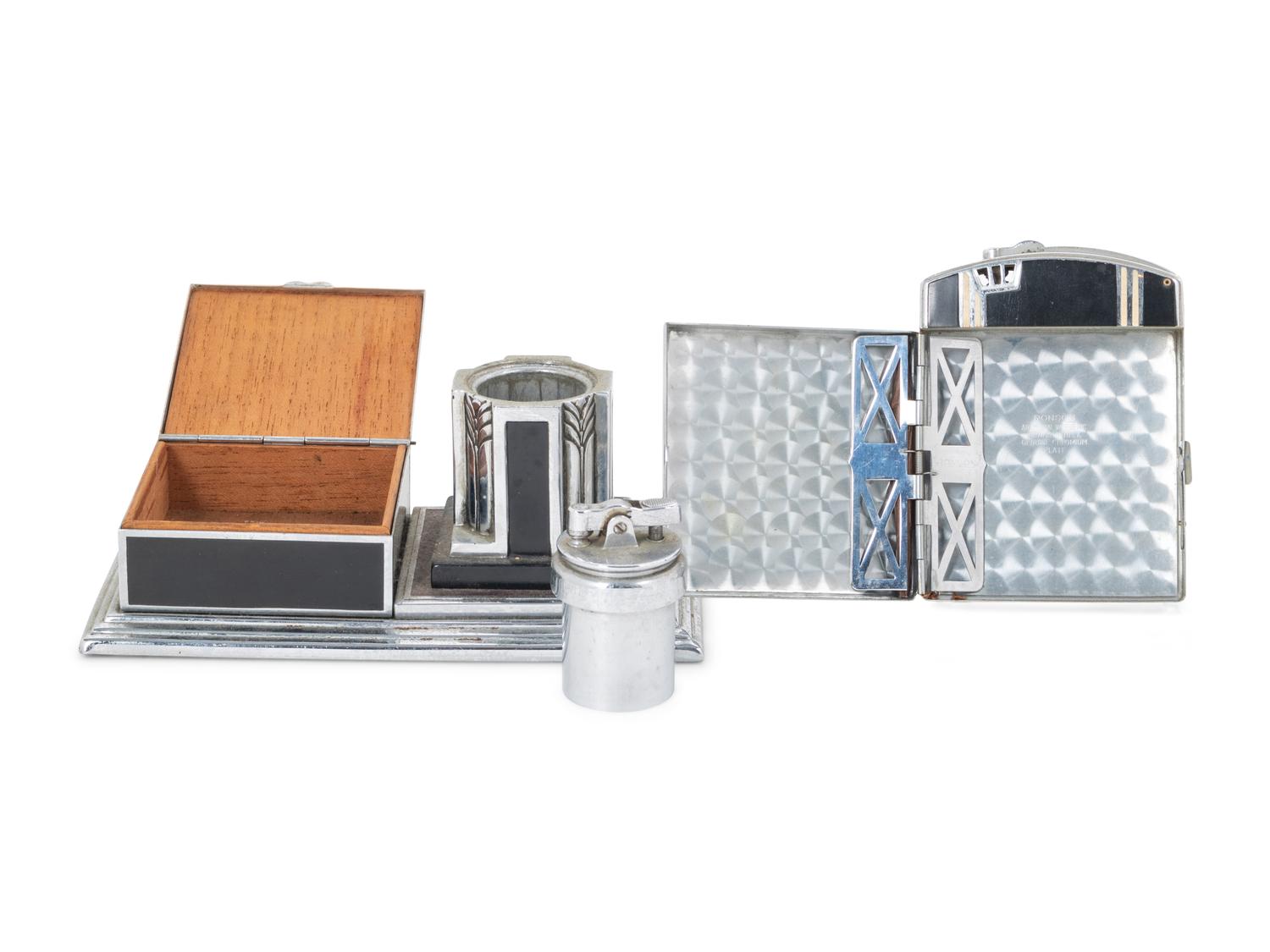 An Art Deco Aluminum Smoking Set
