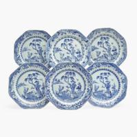 A set of six Chinese Export porcelain blue and white "figural" plates late 18th century