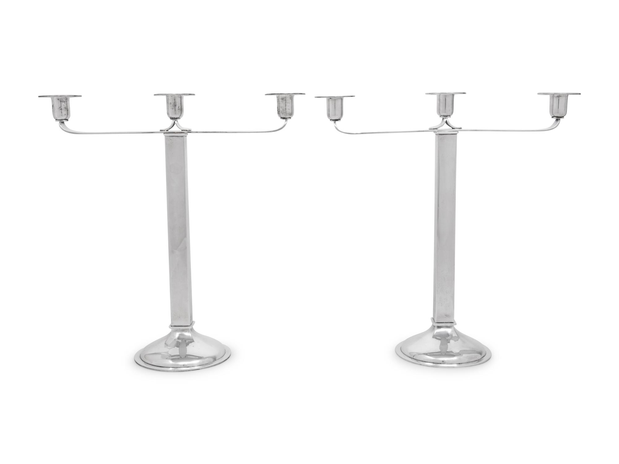 A Pair of Porter Blanchard Silver Three-Light Candelabra