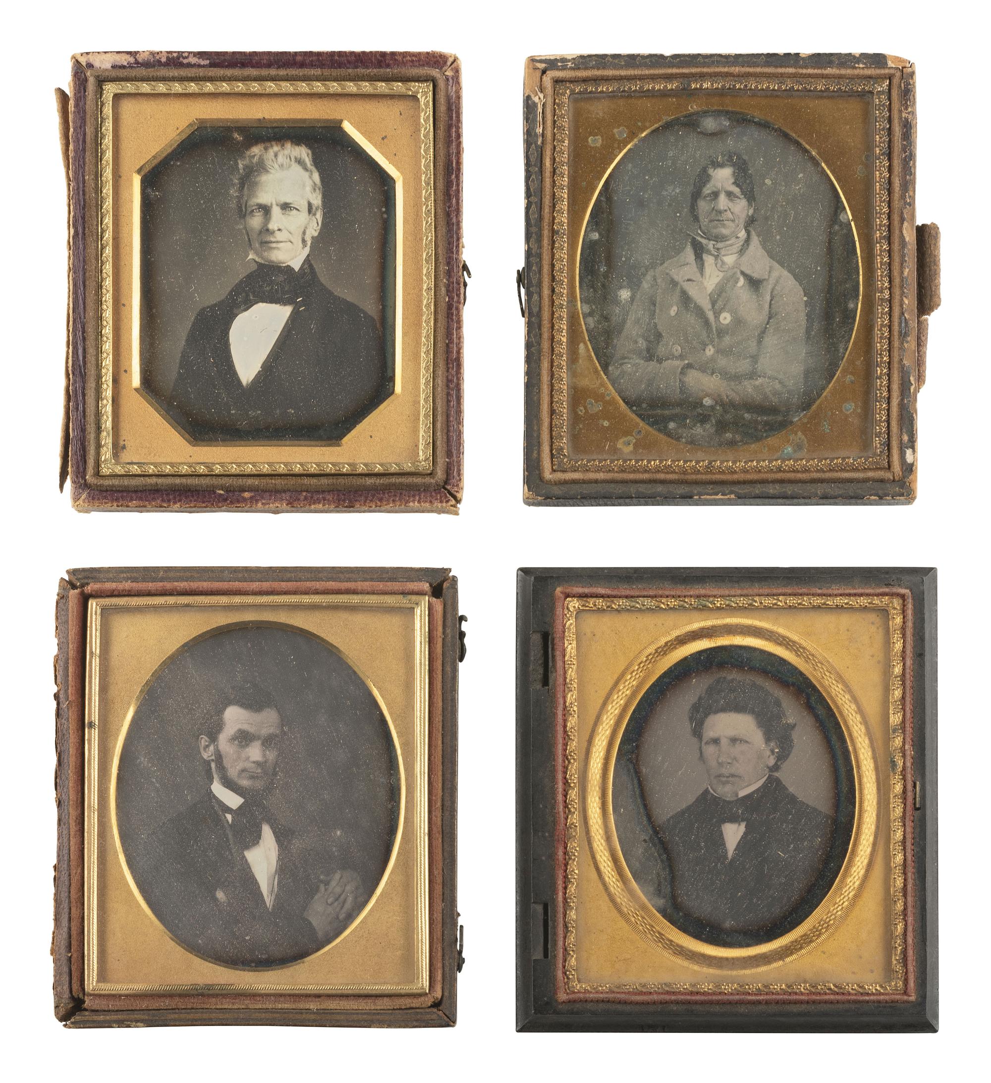 [EARLY PHOTOGRAPHY]. 21 assorted cased images of men with hats and interesting hairstyles.