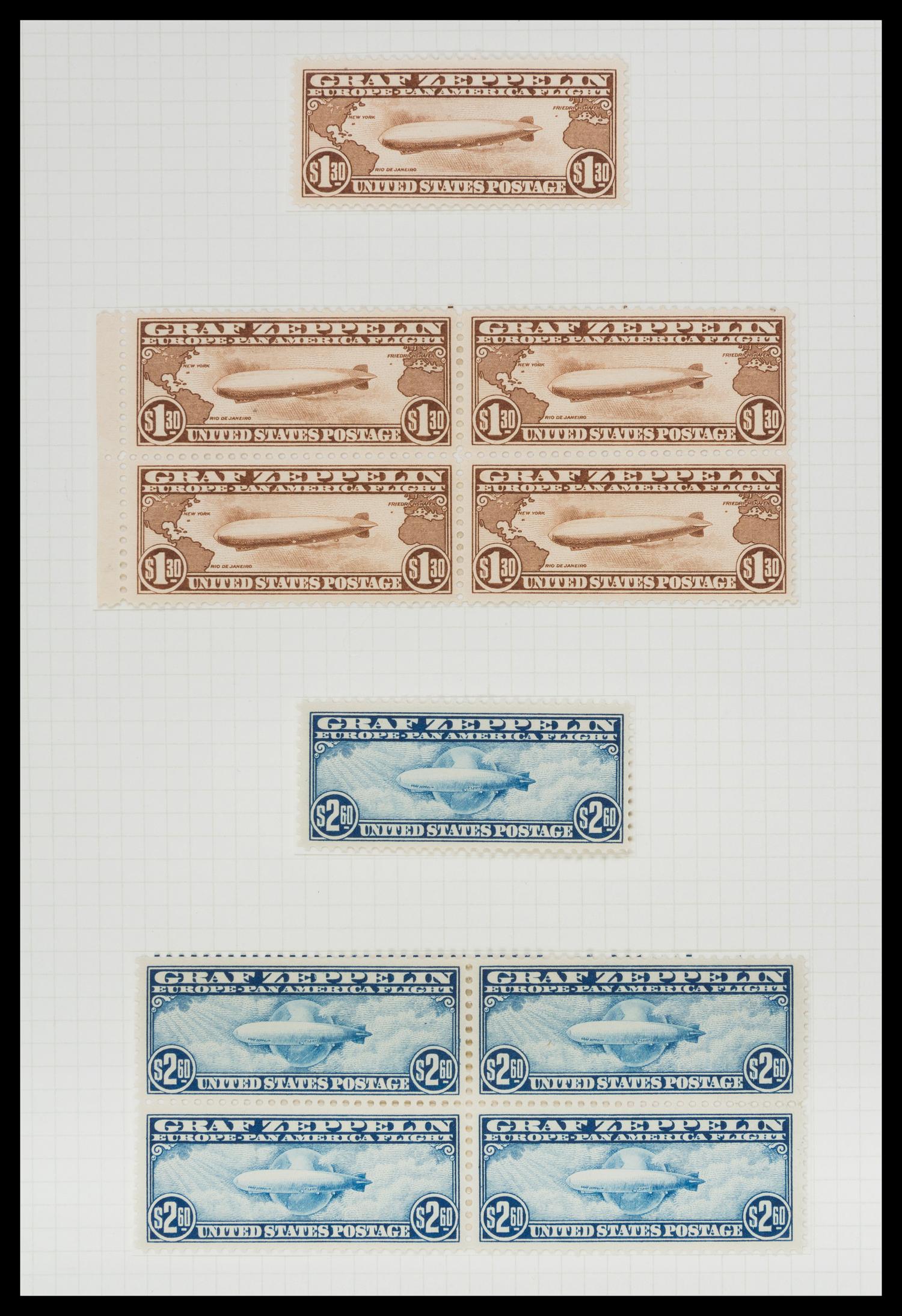 A Collection of United States 1930 Graf Zeppelin Airmail Stamps