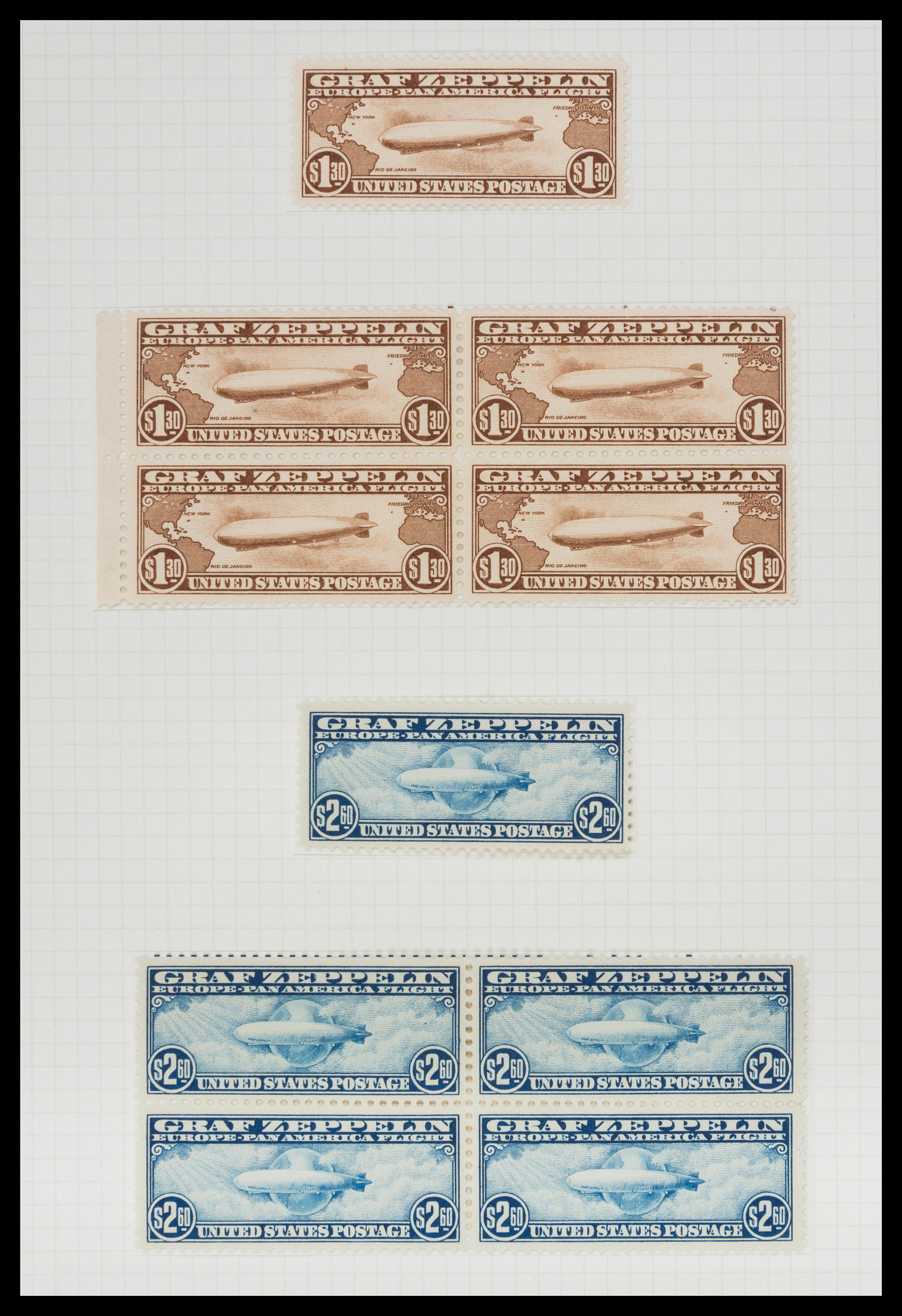 A Collection of United States 1930 Graf Zeppelin Airmail Stamps