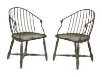 A Pair of Modern Steel and Painted Wood Windsor Style Armchairs — 20th Century