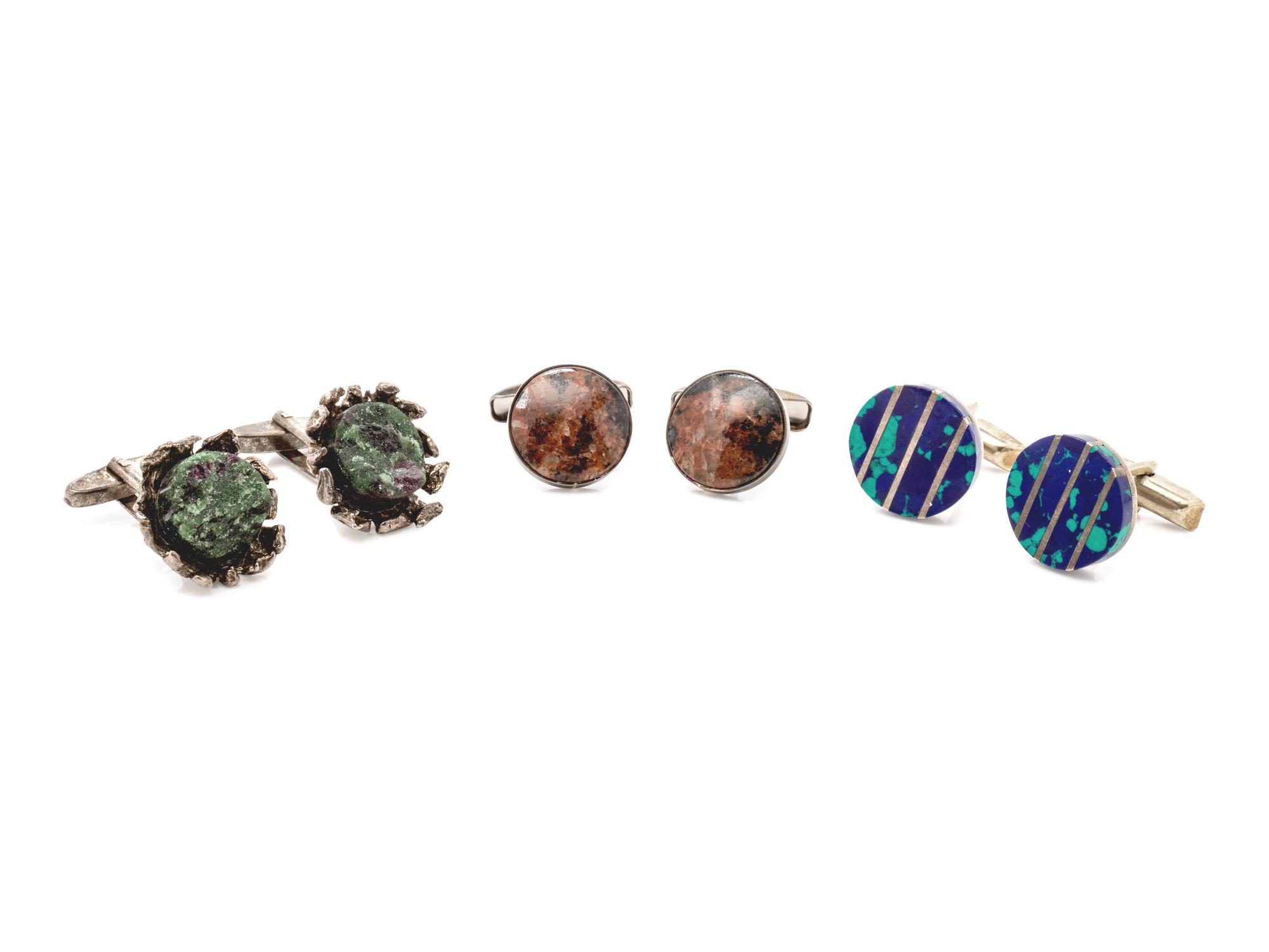 A Collection of Silver and Hardstone Cufflinks,