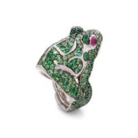 DE GRISOGONO, TSAVORITE GARNET AND RUBY FROG RING