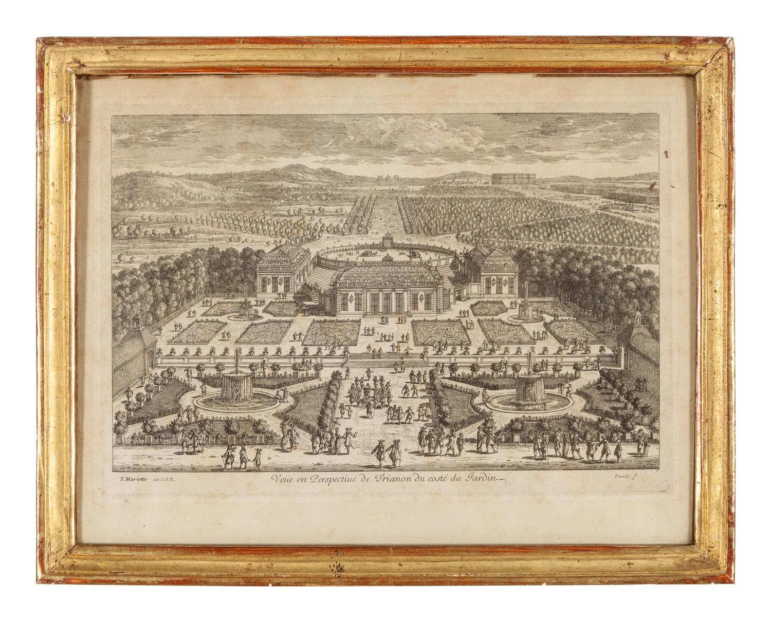 A Group of Four Framed Engravings Depicting French Gardens