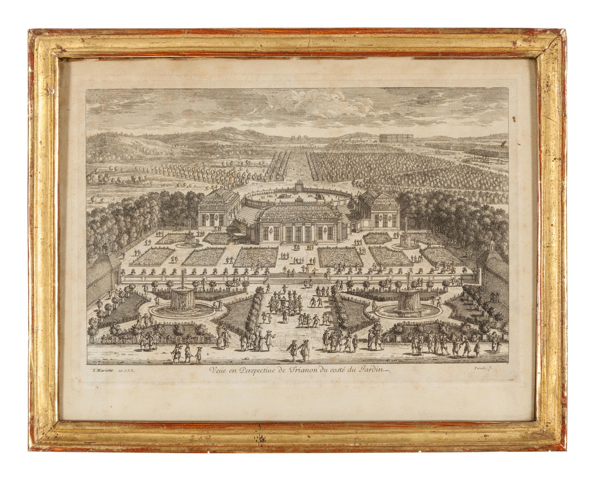 A Group of Four Framed Engravings Depicting French Gardens