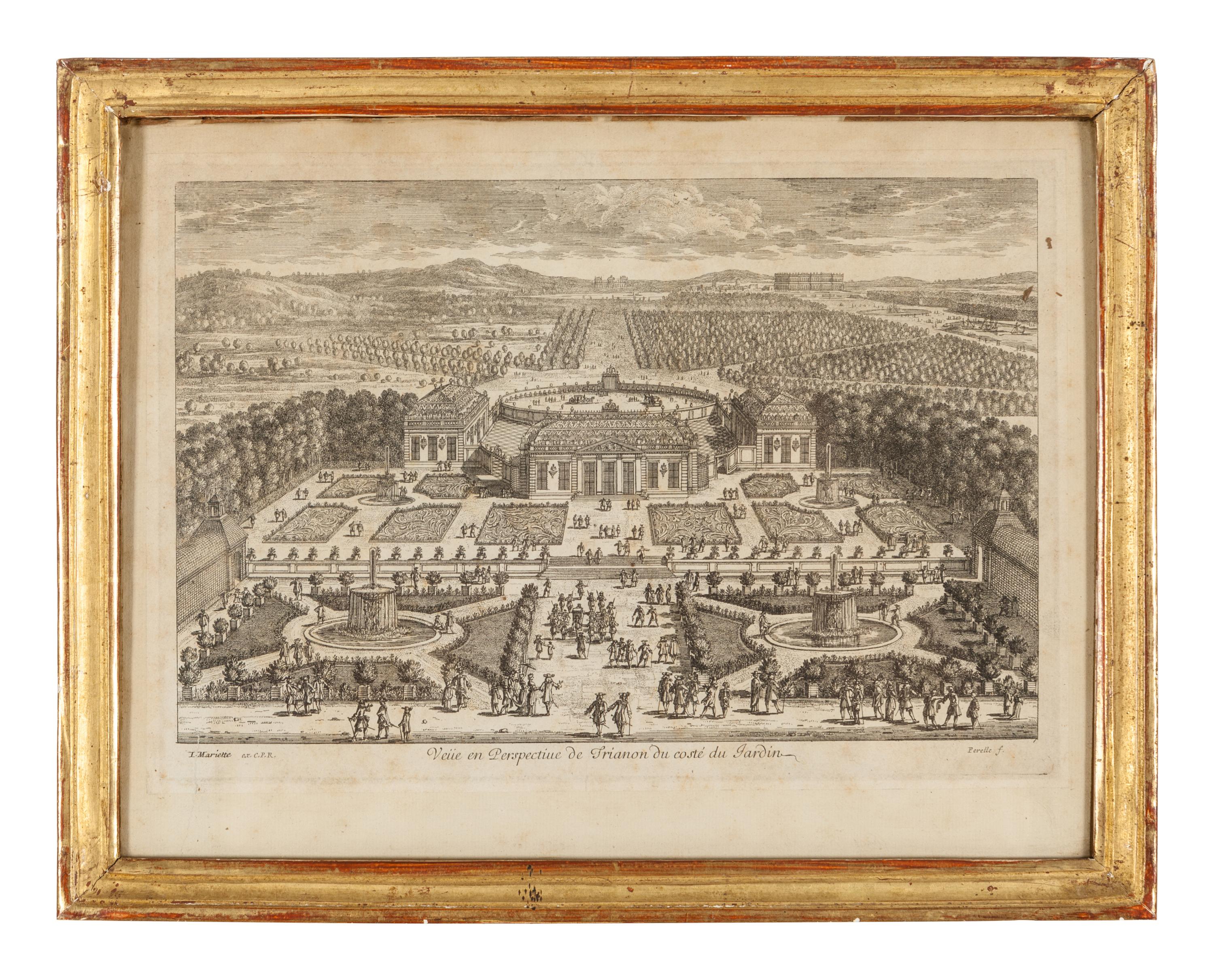 A Group of Four Framed Engravings Depicting French Gardens