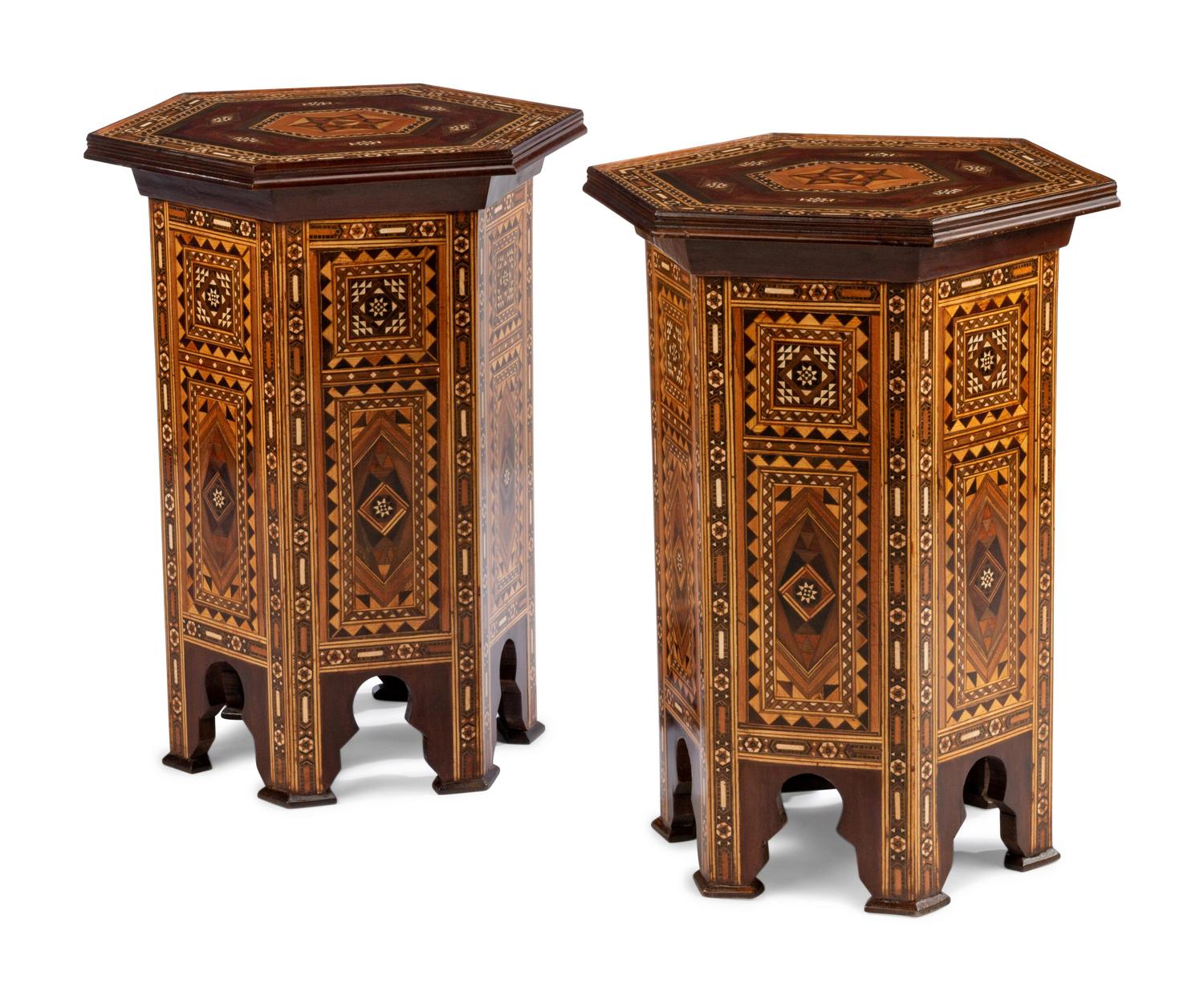 A Pair of Moorish Style Parquetry Side Tables