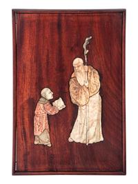 A Pair of Hardstone Inset Hardwood Panels
