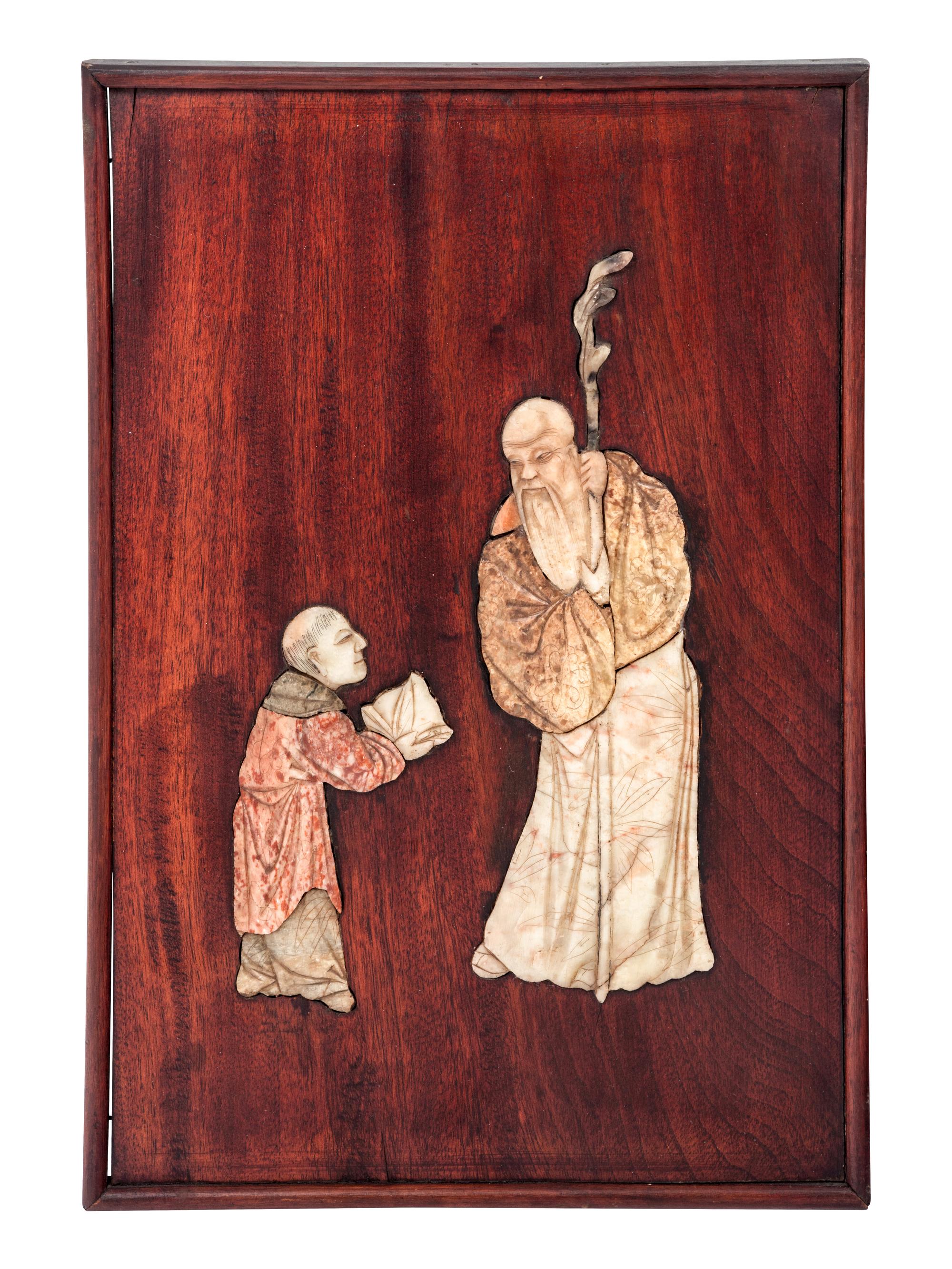 A Pair of Hardstone Inset Hardwood Panels