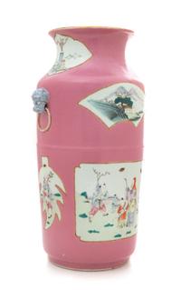 A Pink Ground Famille Rose Porcelain Vase Height 16 inches. — 19TH CENTURY