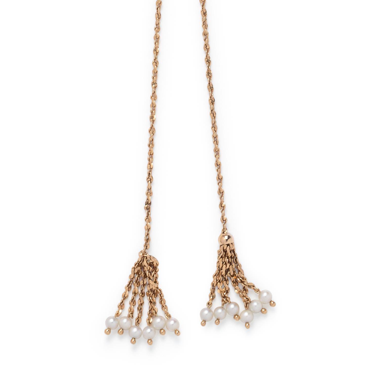 YELLOW GOLD AND CULTURED PEARL LARIAT NECKLACE