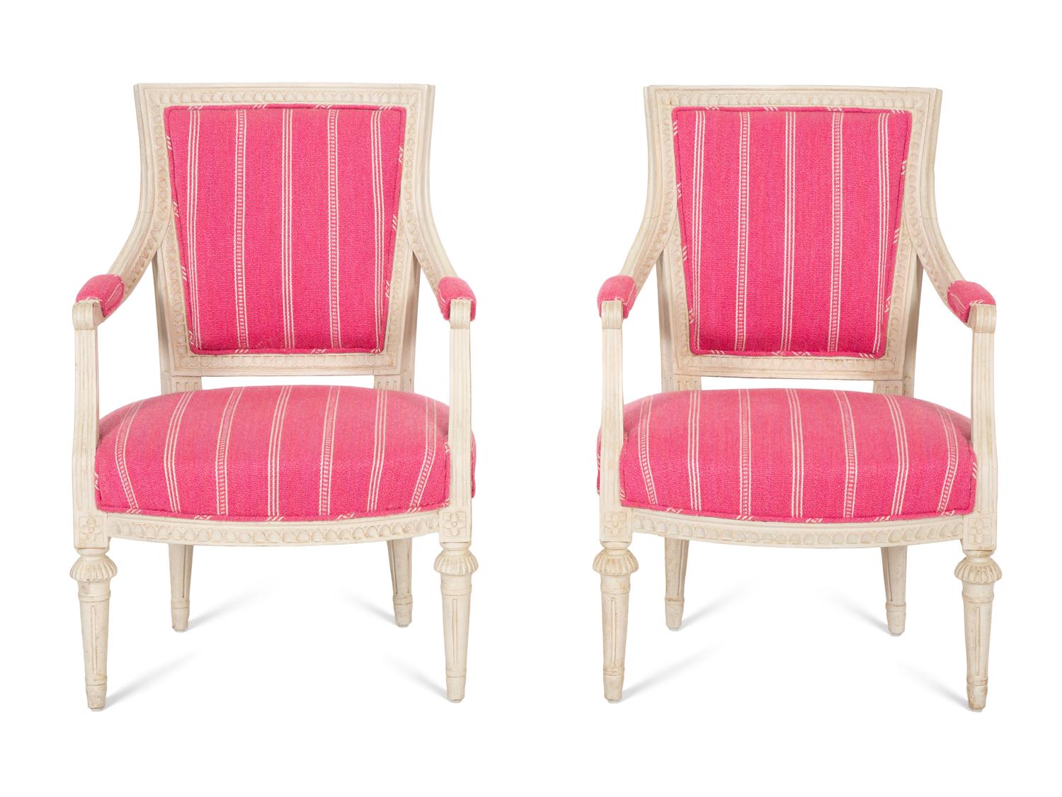 A Pair of Louis XVI Style White Painted Fauteuils