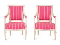 A Pair of Louis XVI Style White Painted Fauteuils