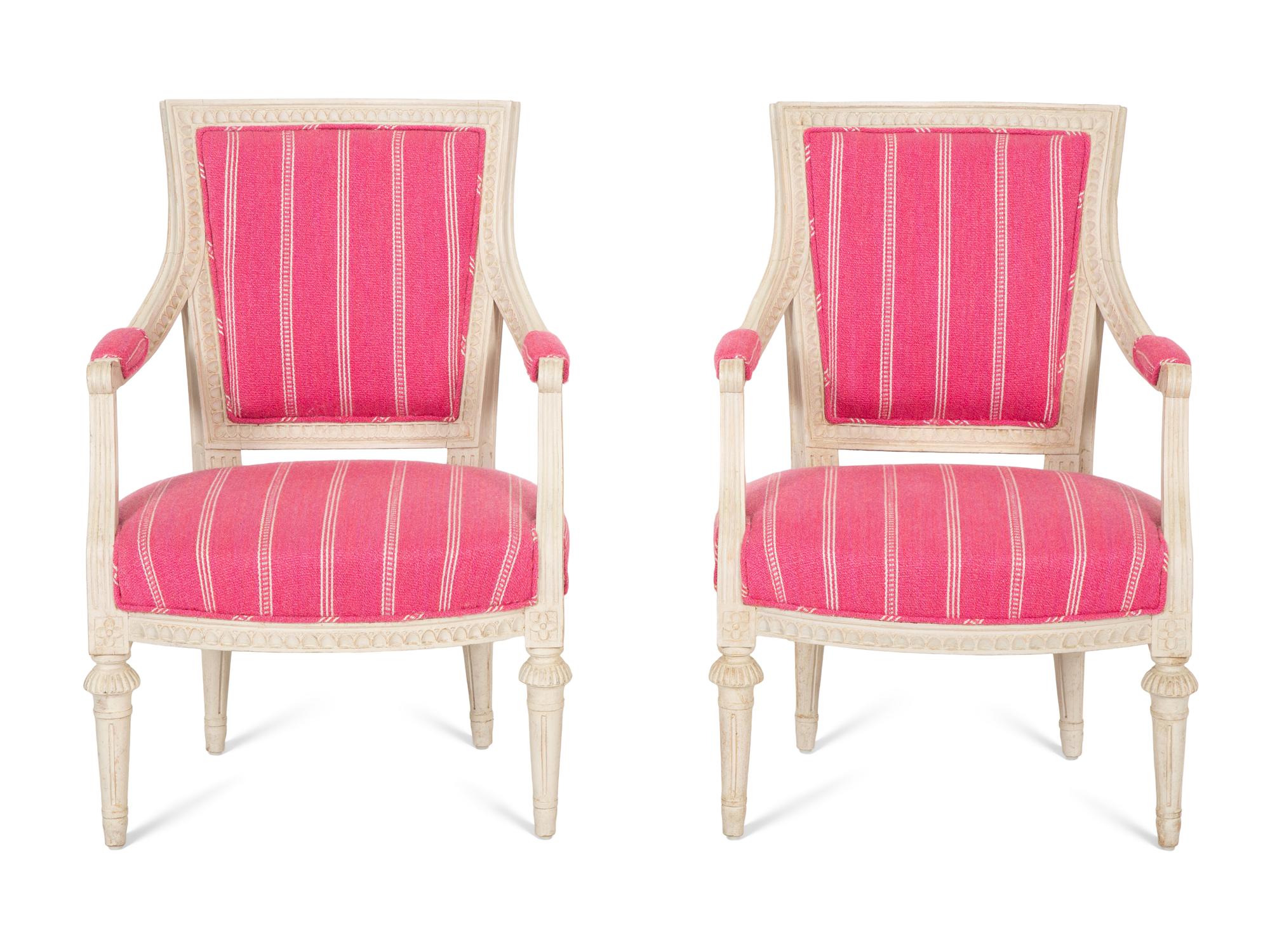A Pair of Louis XVI Style White Painted Fauteuils