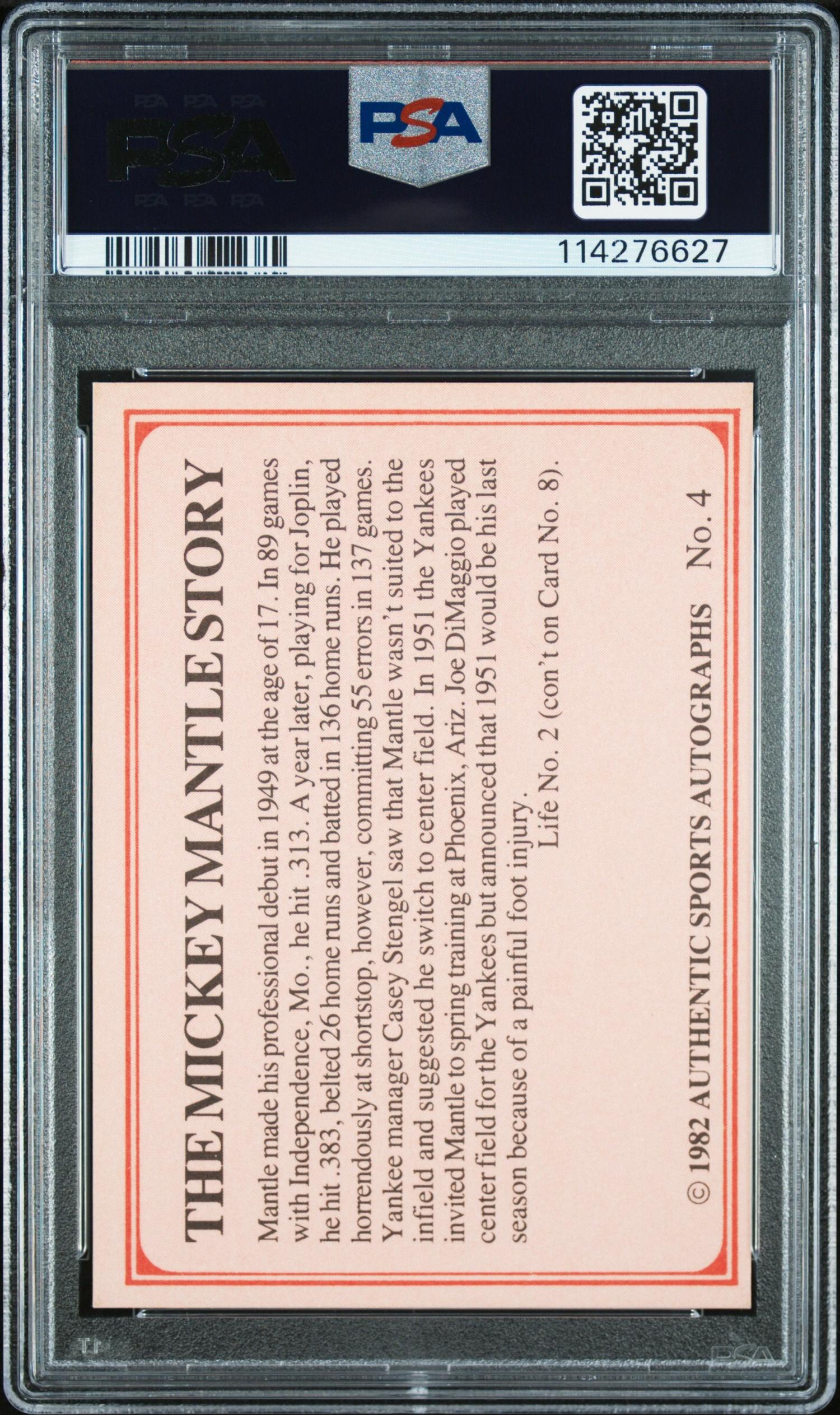 A 1982 ASA Mantle Story Mickey Mantle Signed Autograph Baseball Card No. 4 (PSA 10 AUTO)