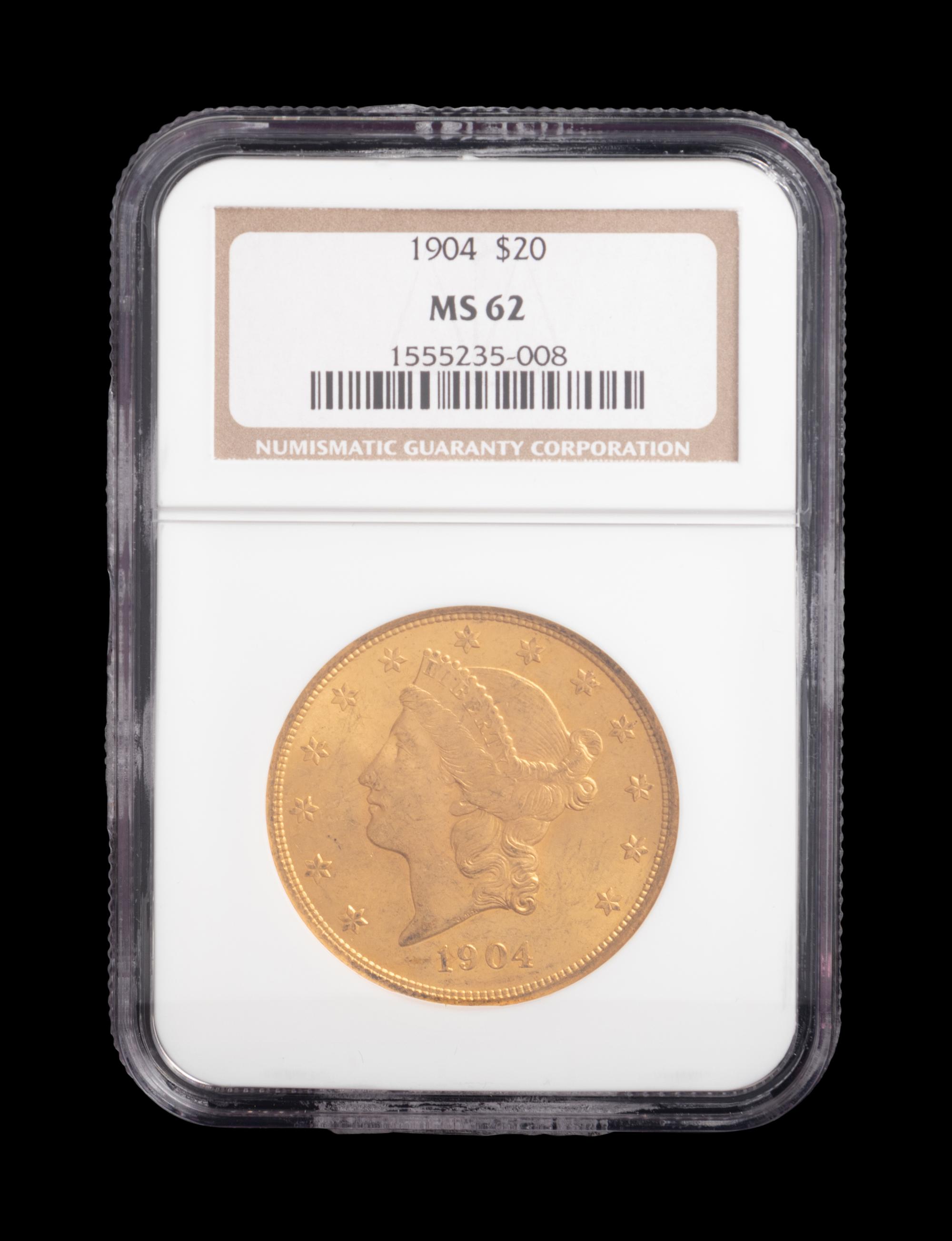 A 1904 Liberty Head Gold $20 Coin (NGC MS62)