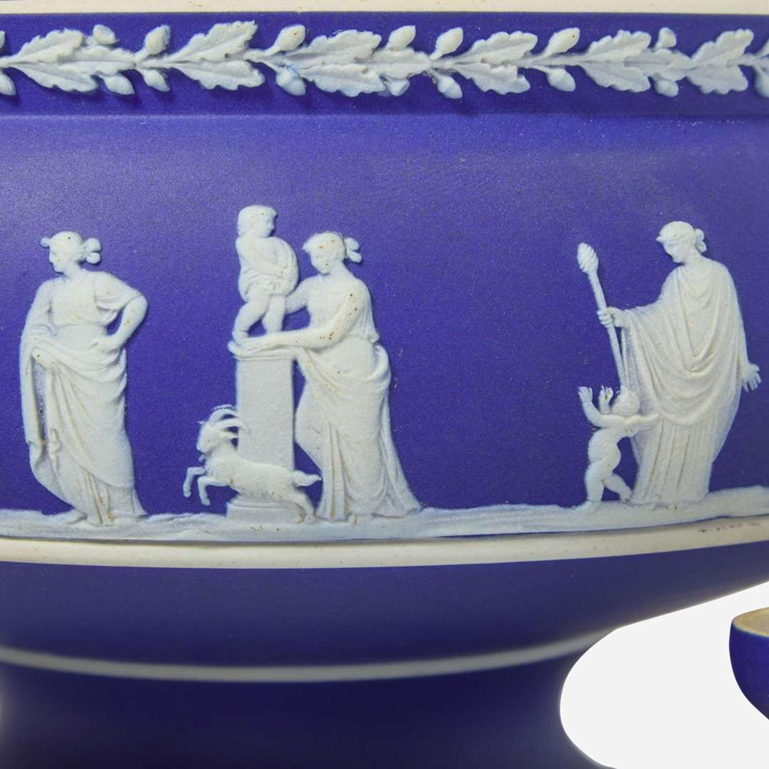 A collection of nine Wedgwood blue jasperware tablewares England, late 19th / early 20th century