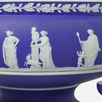 A collection of nine Wedgwood blue jasperware tablewares England, late 19th / early 20th century