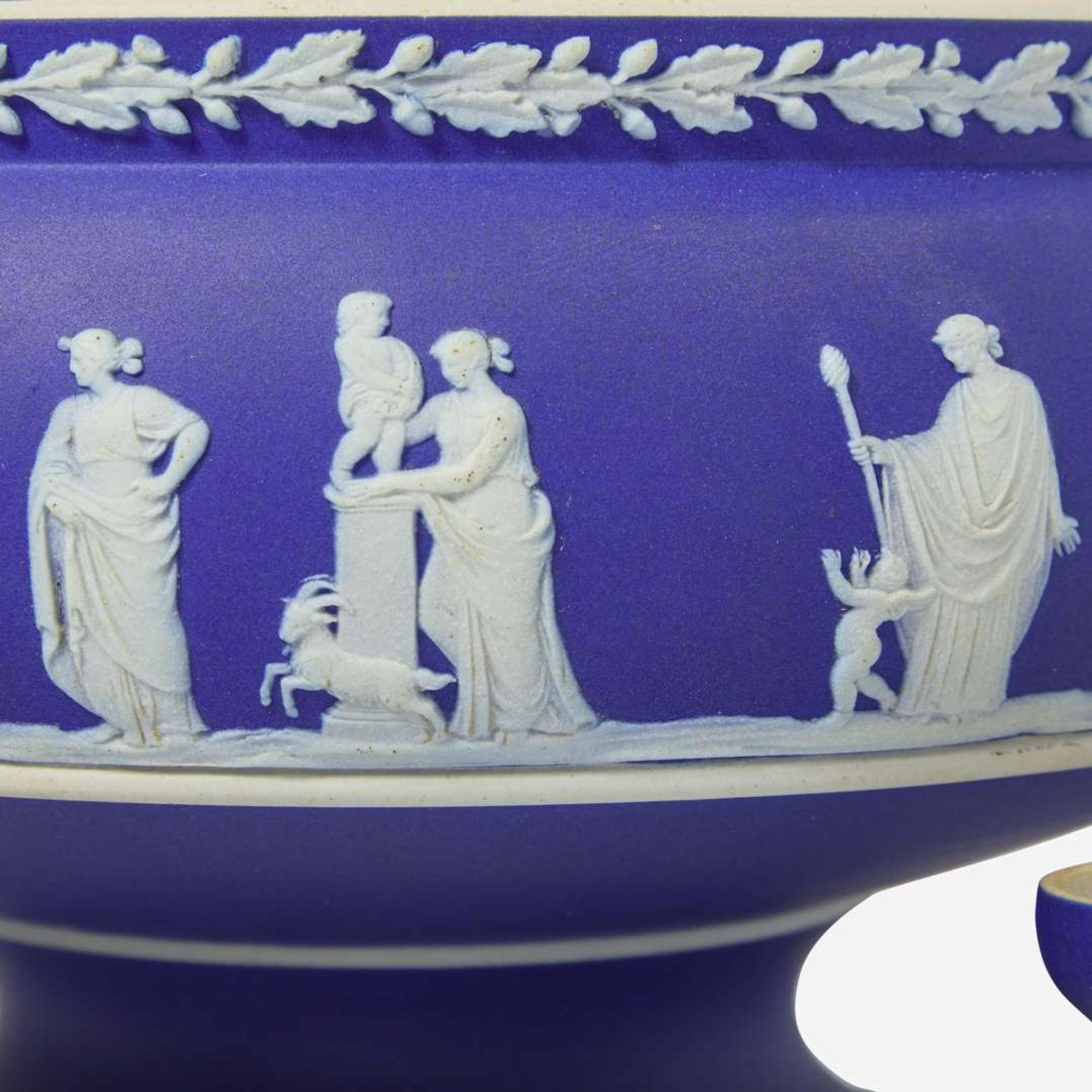 A collection of nine Wedgwood blue jasperware tablewares England, late 19th / early 20th century