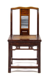 A Marble Inset Hardwood Official's Hat Side Chair Height 36 3/4 x width 19 x depth 14 7/8 inches. — QING DYNASTY (1644-1911)