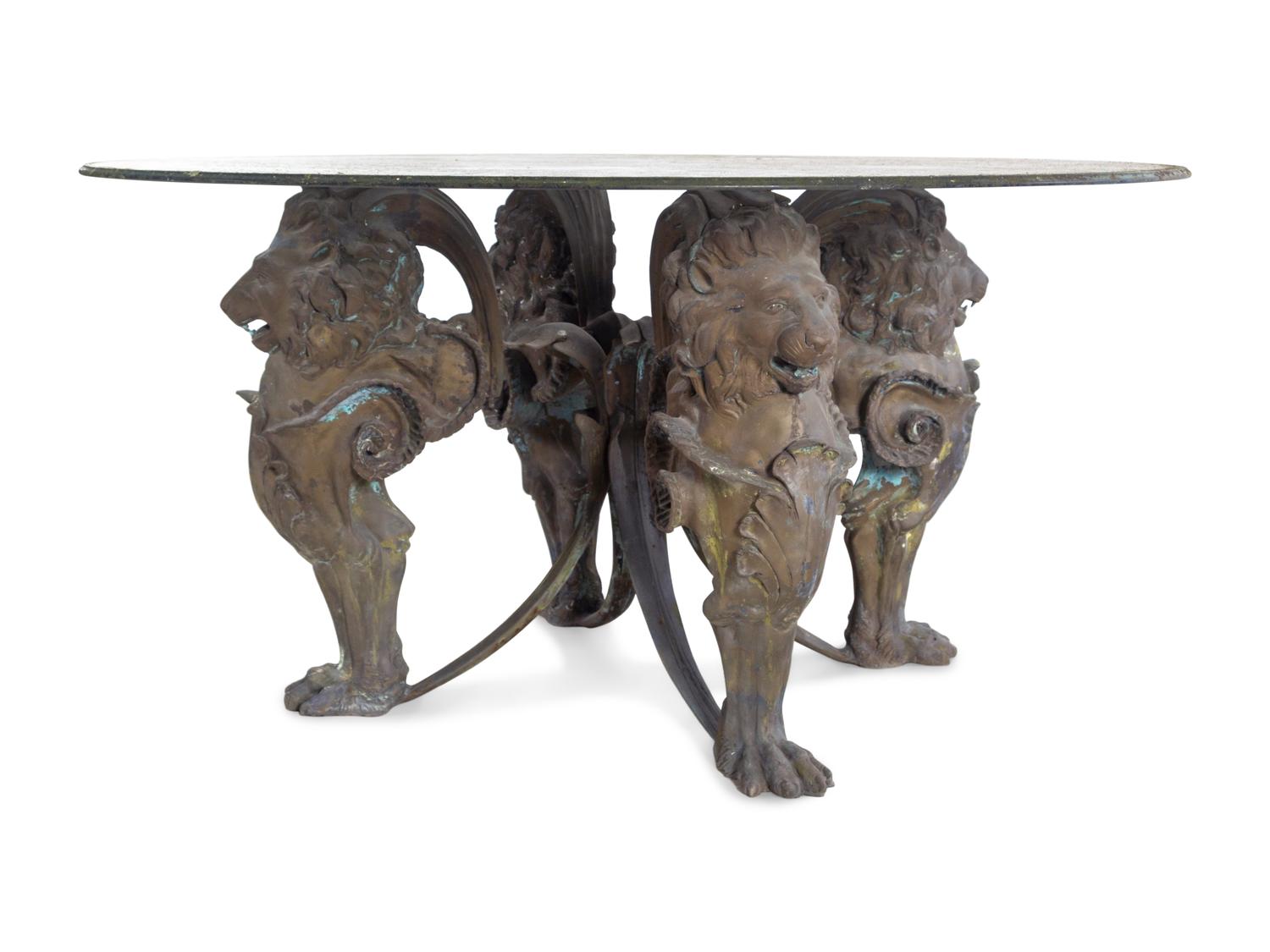 A Neoclassical Style Cast Metal Table Base with Lion Supports