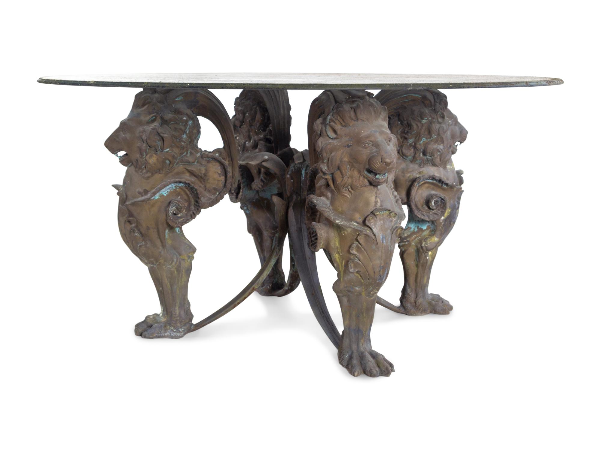 A Neoclassical Style Cast Metal Table Base with Lion Supports