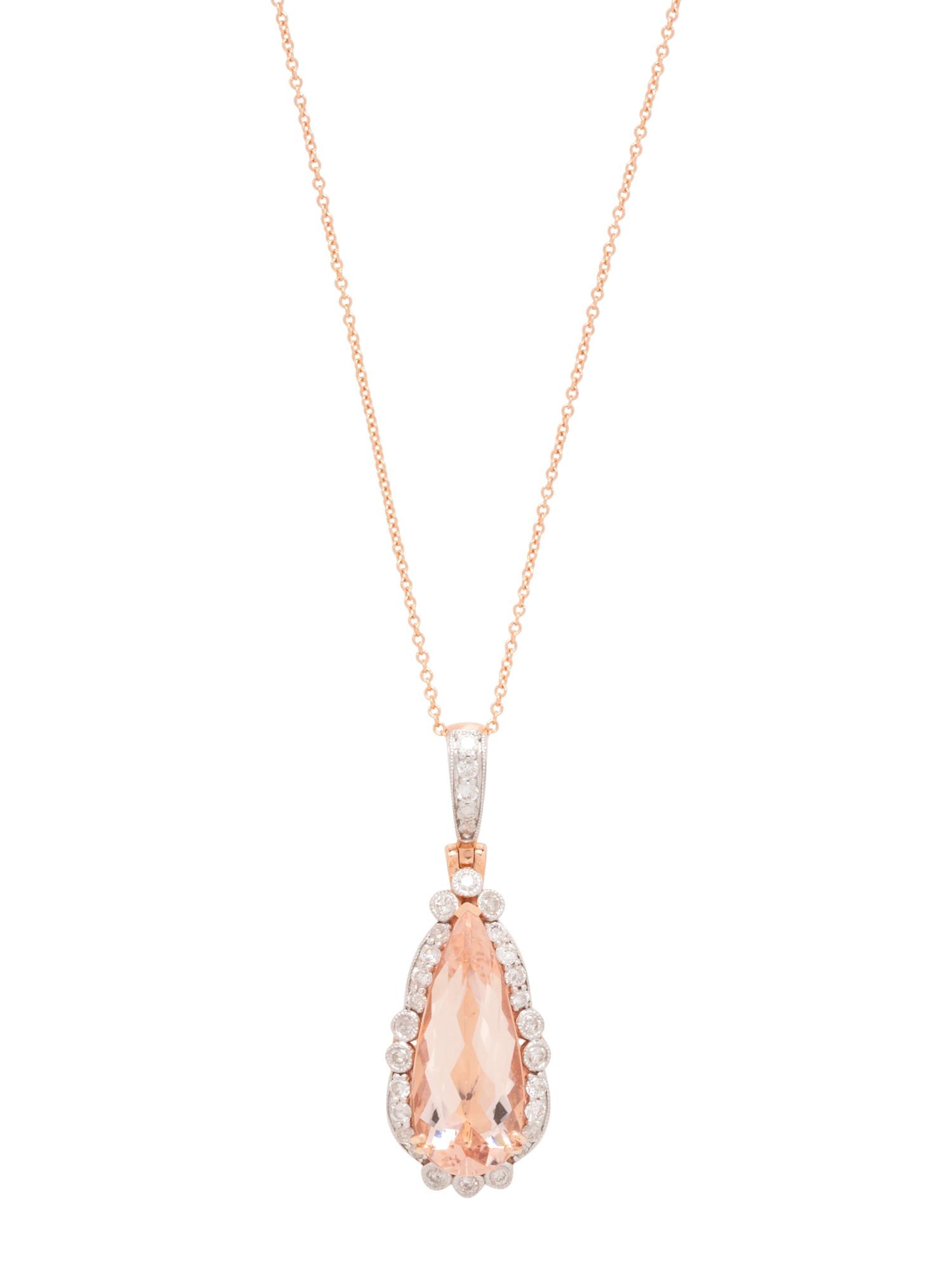 ROSE GOLD, MORGANITE AND DIAMOND PENDANT/NECKLACE