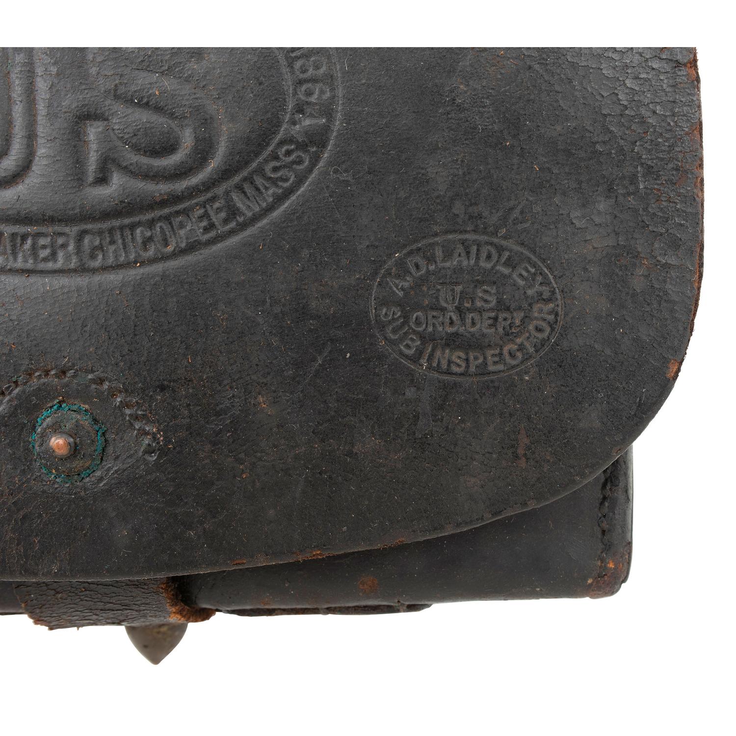 Group of Civil War Era Accoutrements: 2 Mann's Patent Cartridge Boxes, 2 Cap Pouches and 2 Carbine Sockets