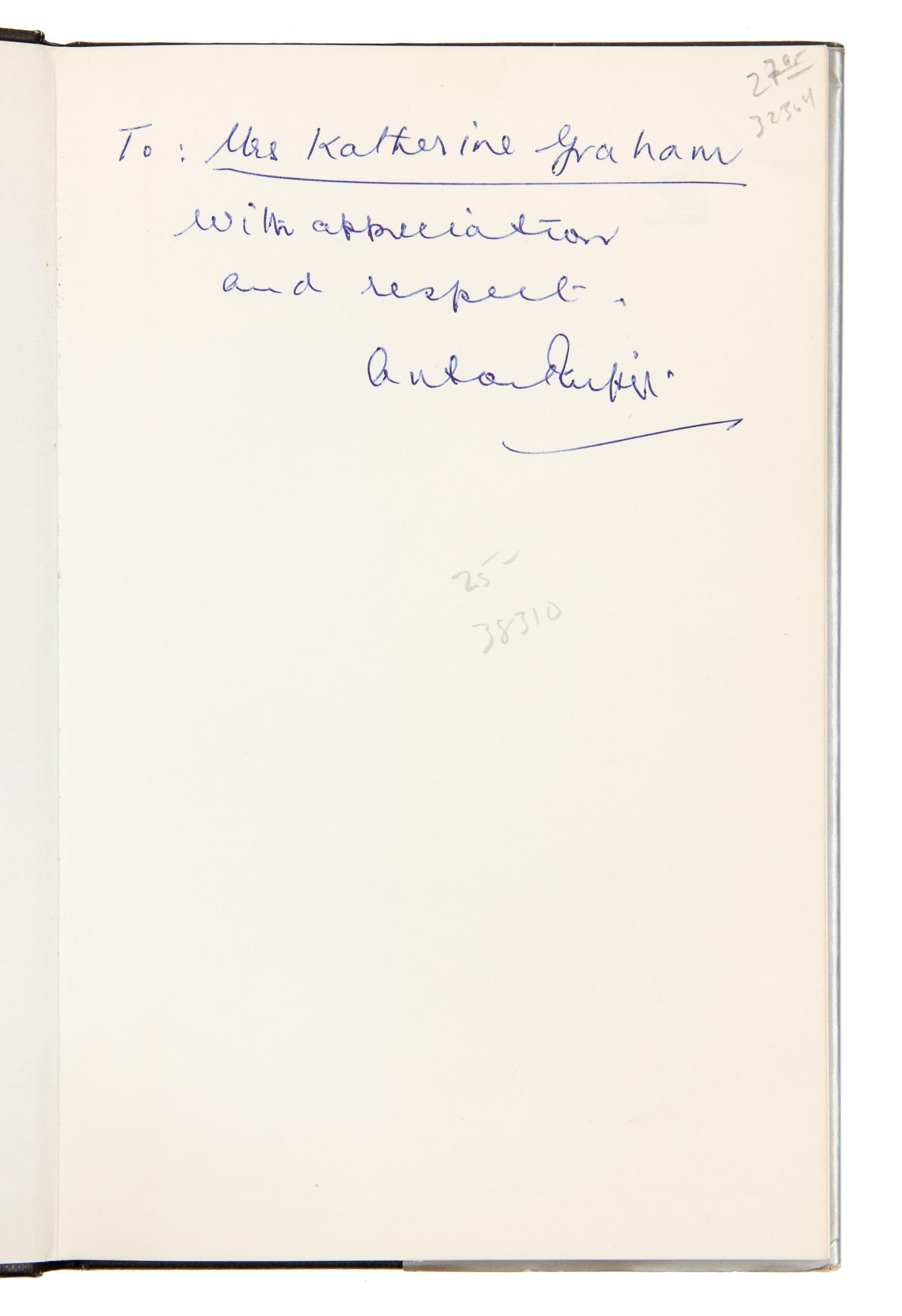 [GRAHAM, KATHARINE]. A group of books from Katharine Graham's personal collection, ALL INSCRIBED TO GRAHAM BY THE AUTHORS.