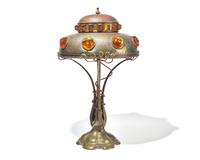 A Jugendstil cast brass and chunk glass "jewel" table lamp, Hermann Eichberg, cast by Braeunlich & Langlotz, Berlin, Germany, circa 1900