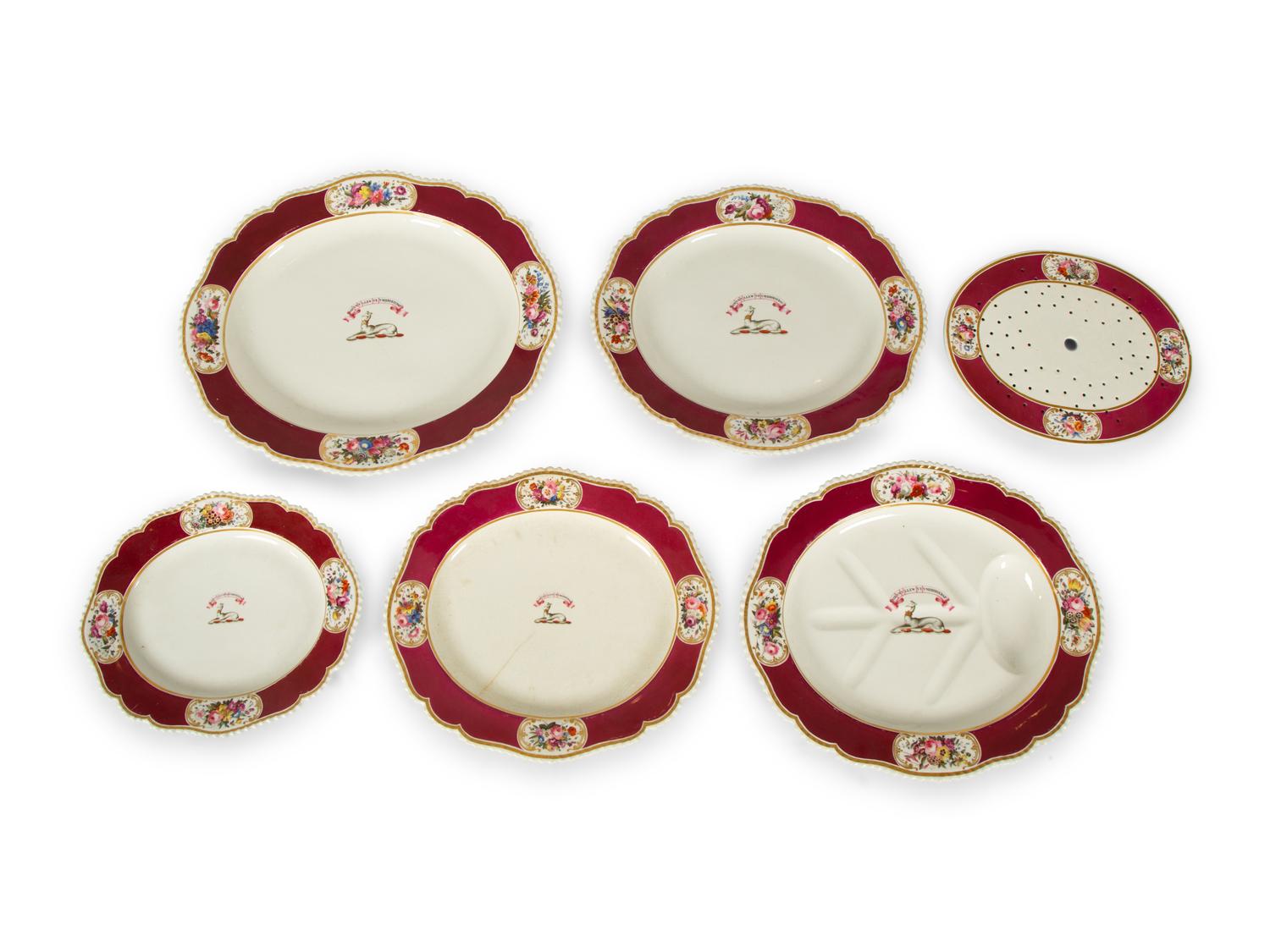 A Group of Five Chamberlain Worcester Platters and a Mazzerin Insert — EARLY 19TH CENTURY