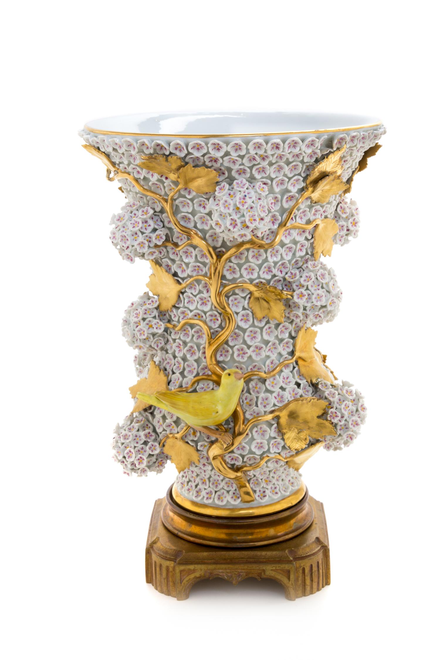 A Gilt Bronze Mounted Meissen Porcelain Schneeballen Vase Height 12 inches. — 19TH CENTURY