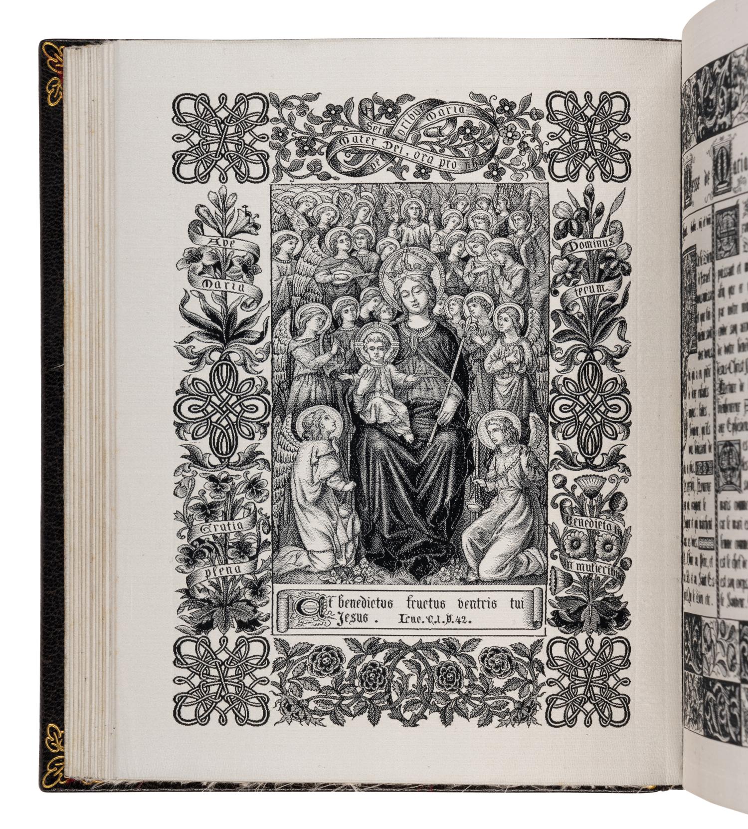 WOVEN PRAYERBOOK FROM THE WORLD’S FAIR IN PARIS R.P.J. Hervier, designer, J. A. Henry, fabricator, A. Roux, editor Livre de Prières tissé d’après les enluminures des manuscrits du XIVe au XVIe siècle [Book of Prayers woven after illuminations in manuscripts of the fourteenth and fifteenth century], in Latin and French, illustrated book woven in silk [Lyons, dated 8 September 1887]