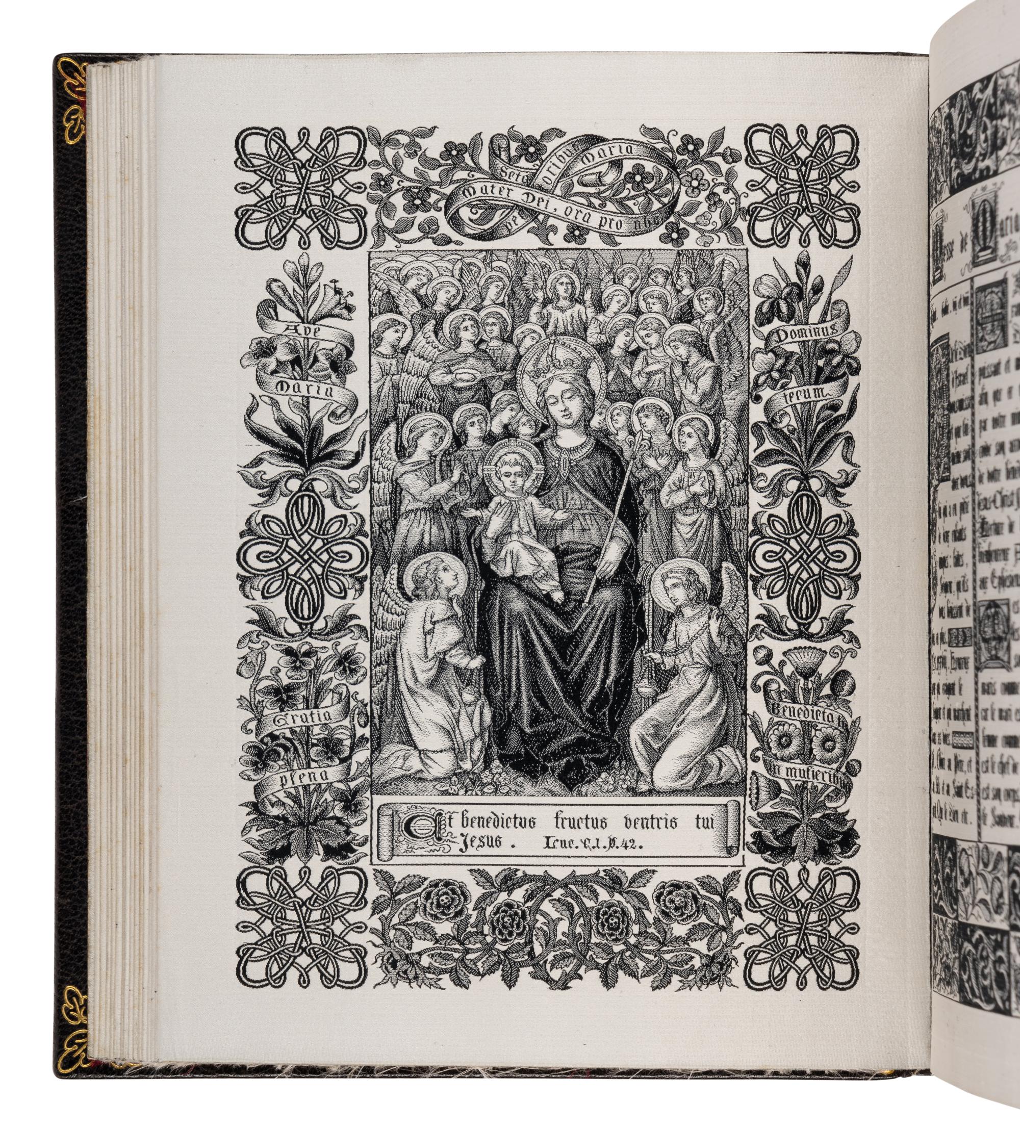WOVEN PRAYERBOOK FROM THE WORLD’S FAIR IN PARIS R.P.J. Hervier, designer, J. A. Henry, fabricator, A. Roux, editor Livre de Prières tissé d’après les enluminures des manuscrits du XIVe au XVIe siècle [Book of Prayers woven after illuminations in manuscripts of the fourteenth and fifteenth century], in Latin and French, illustrated book woven in silk [Lyons, dated 8 September 1887]