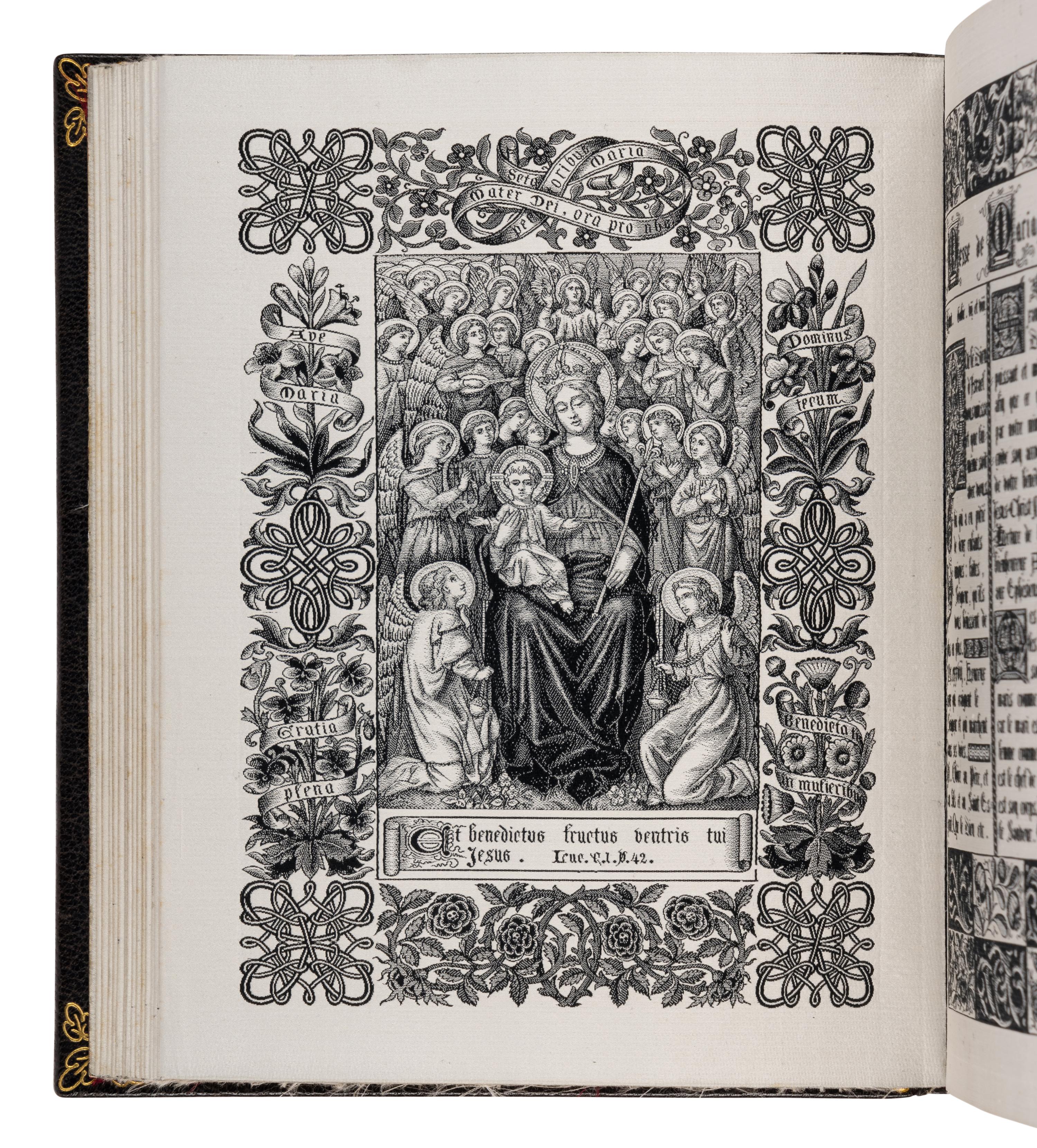 WOVEN PRAYERBOOK FROM THE WORLD’S FAIR IN PARIS R.P.J. Hervier, designer, J. A. Henry, fabricator, A. Roux, editor Livre de Prières tissé d’après les enluminures des manuscrits du XIVe au XVIe siècle [Book of Prayers woven after illuminations in manuscripts of the fourteenth and fifteenth century], in Latin and French, illustrated book woven in silk [Lyons, dated 8 September 1887]