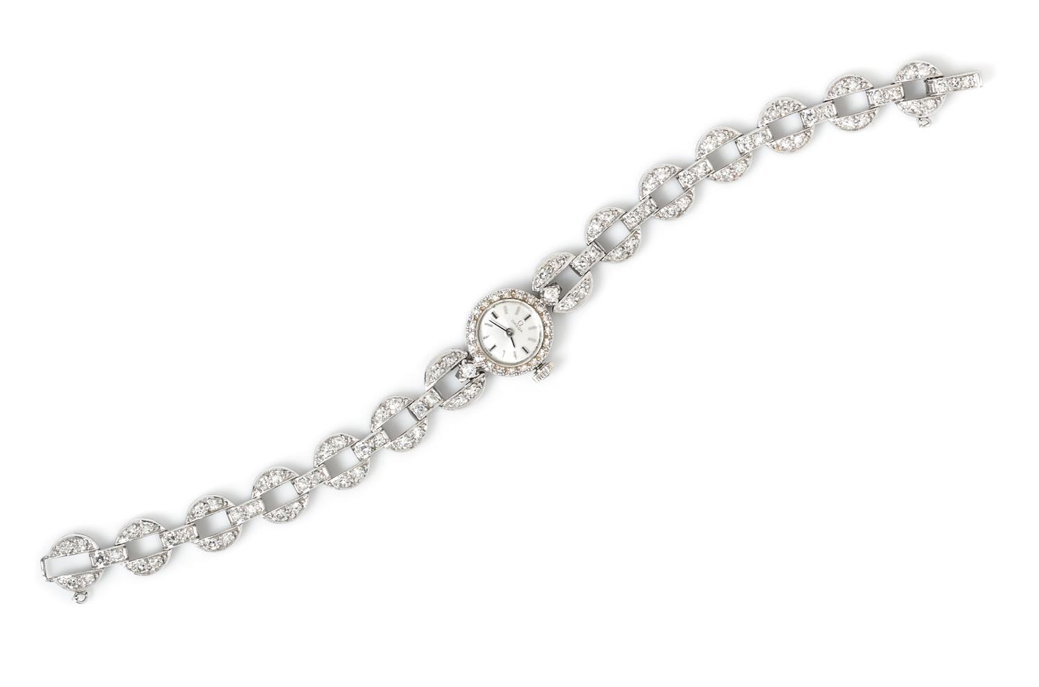 A Platinum, White Gold and Diamond Cal. 650 Wristwatch, Omega, 15.90 dwts.