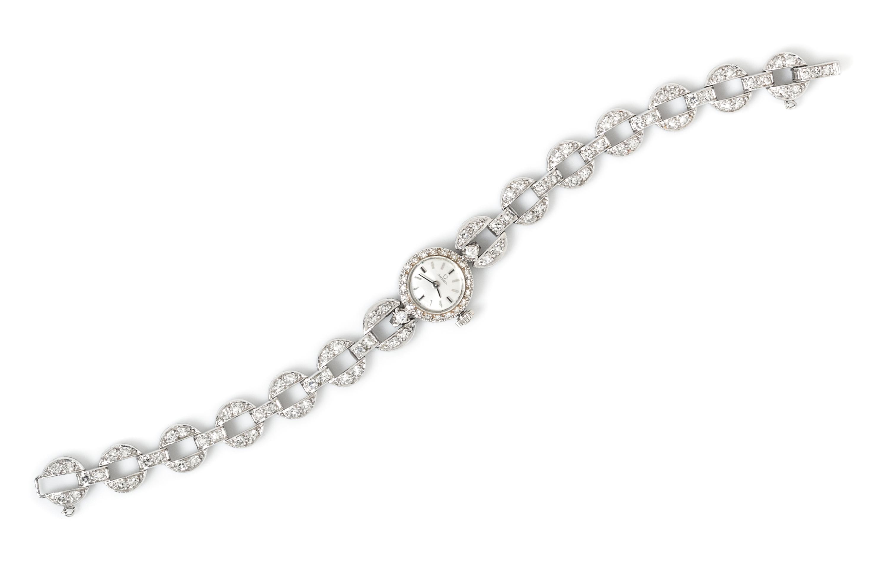 A Platinum, White Gold and Diamond Cal. 650 Wristwatch, Omega, 15.90 dwts.