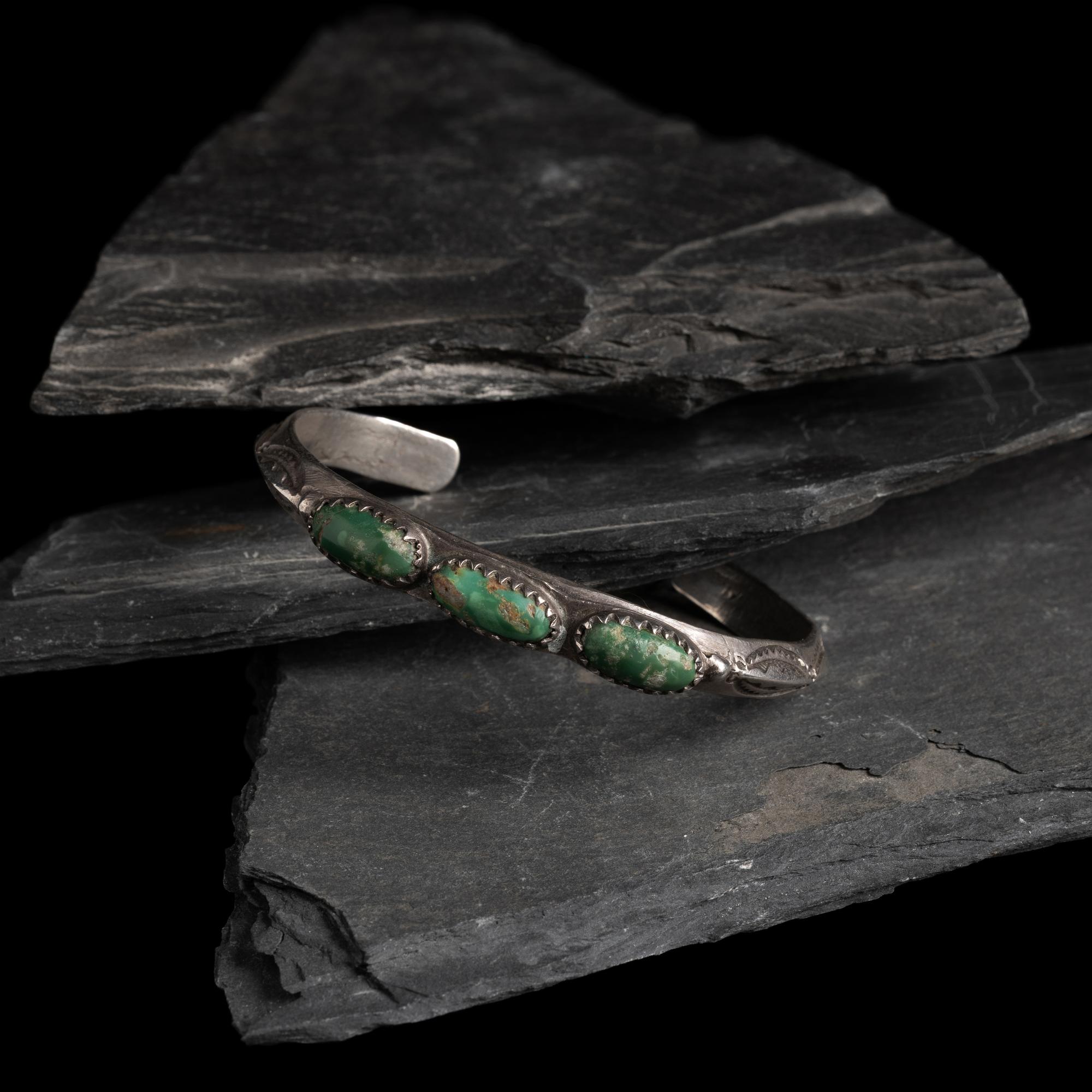 Navajo Stamped and Carinated Ingot Cuff Bracelet with Cerrillos Turquoise