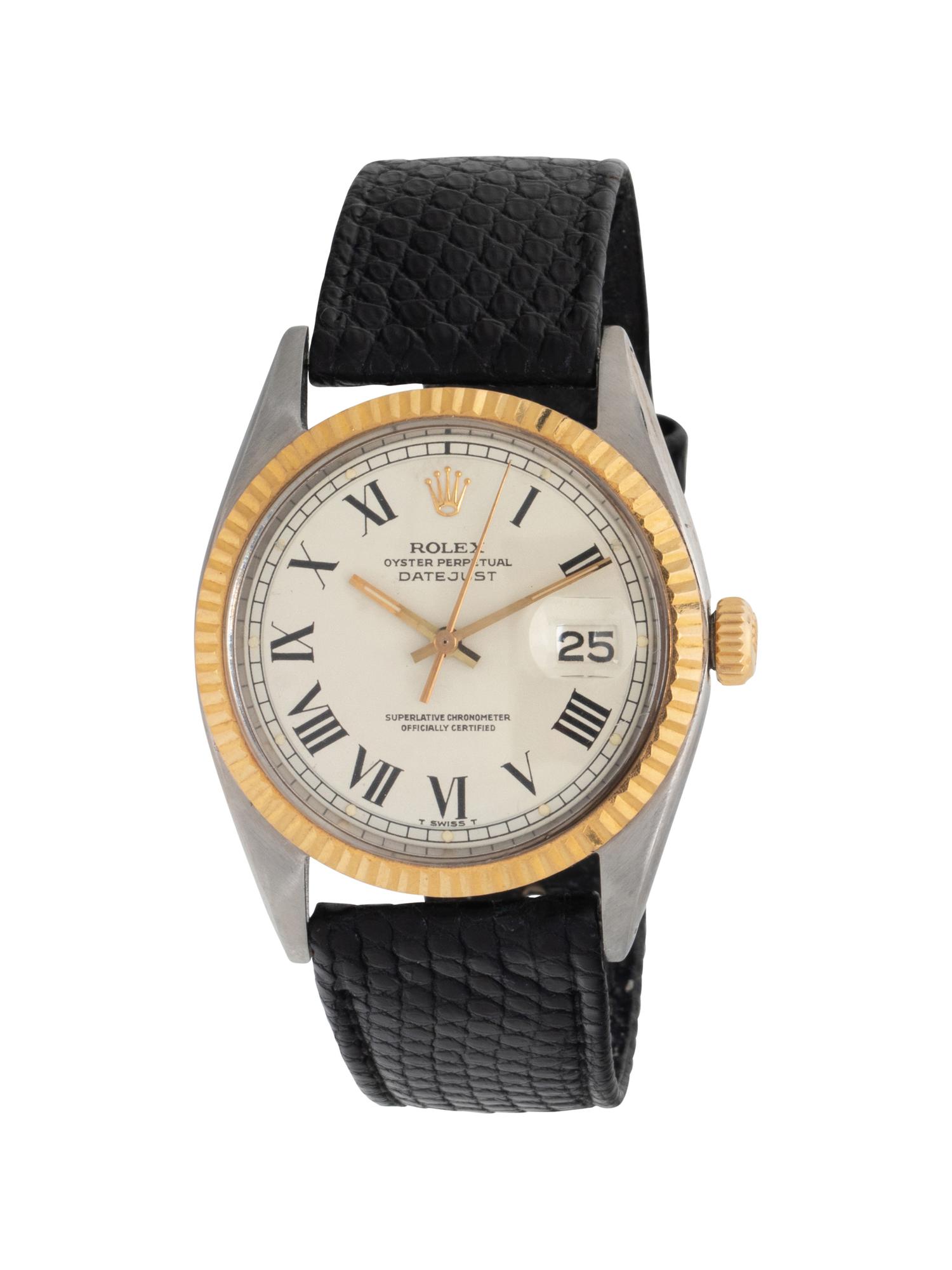 ROLEX, REF. 1603 STAINLESS STEEL AND 18K YELLOW GOLD 'DATEJUST' WATCH WITH 'BUCKLEY' DIAL AND ROLEX 'MADE IN MEXICO' JUBILEE BRACELET