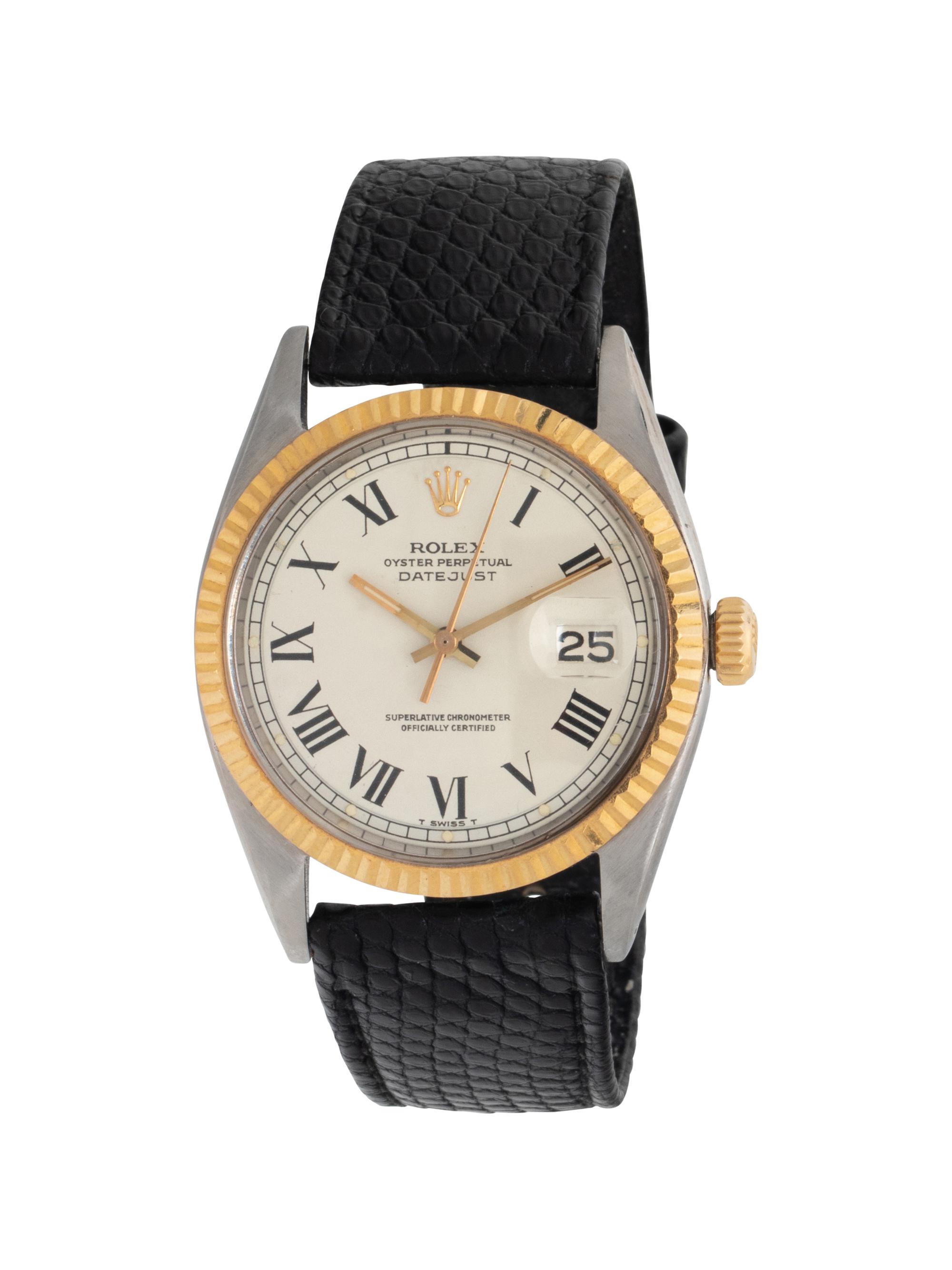 ROLEX, REF. 1603 STAINLESS STEEL AND 18K YELLOW GOLD 'DATEJUST' WATCH WITH 'BUCKLEY' DIAL AND ROLEX 'MADE IN MEXICO' JUBILEE BRACELET