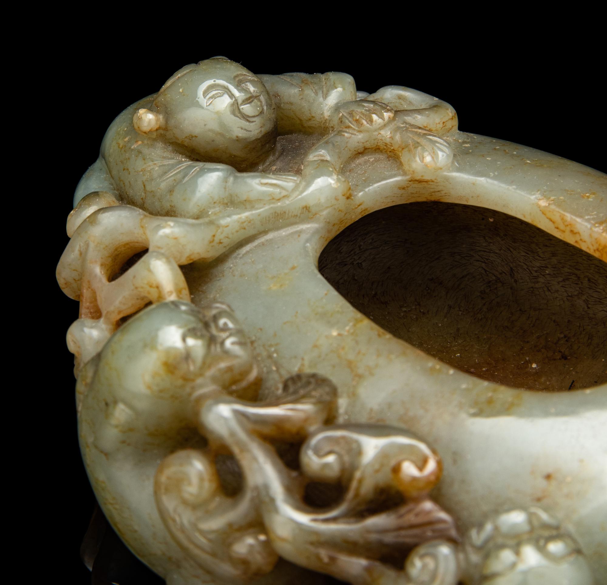 Two Chinese Carved Celadon Jade Scholar's Objects