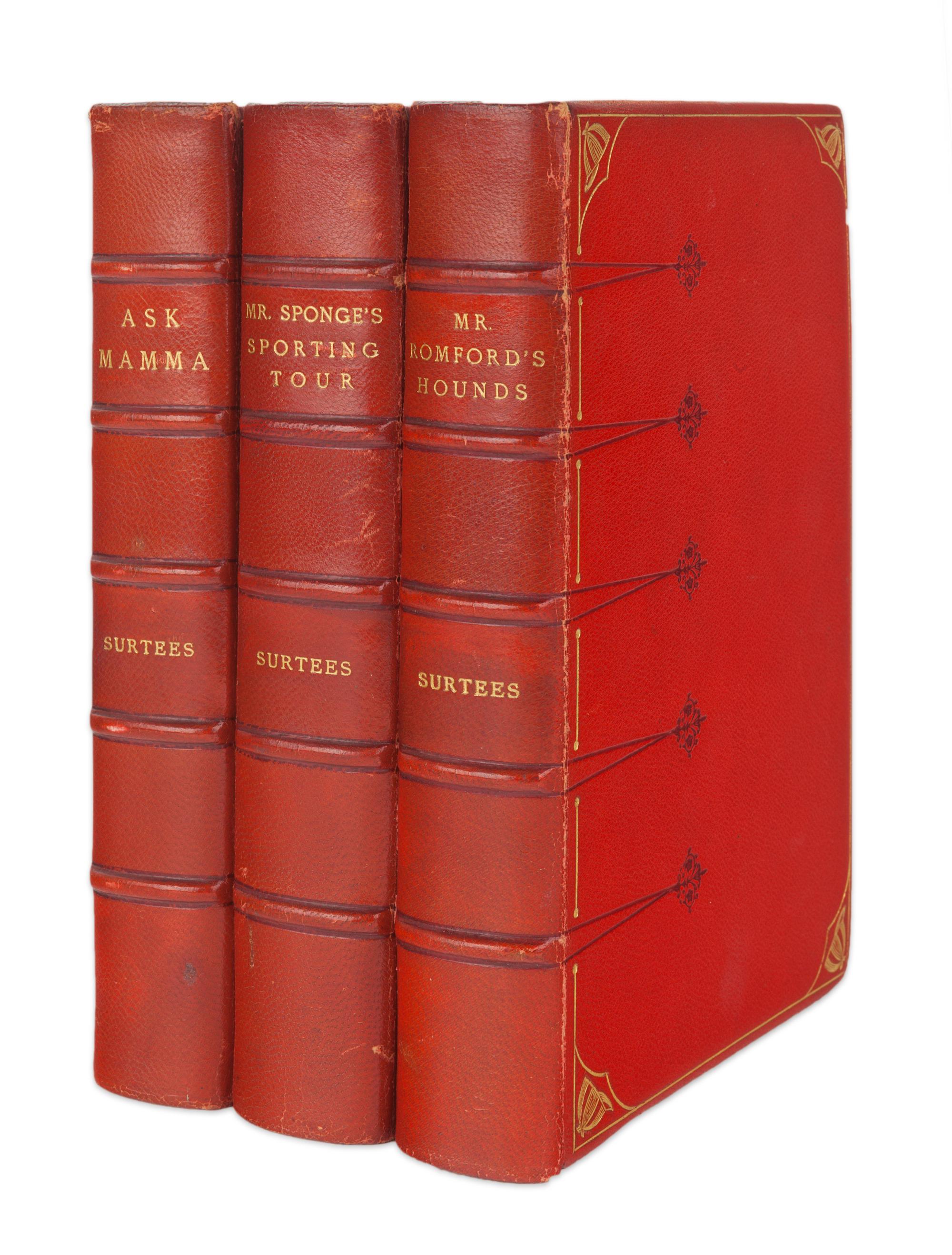 [MONASTERY HILL BINDING]. SURTEES, Robert Smith (1803-1864). [SPORTING NOVELS]. Ask Mamma. -- Mr. Sponge’s Sporting Tour. -- Mr. Romford’s Hounds. London: Bradbury, Agnew & Co., [ca 1852 or later].
