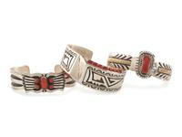 Navajo Sterling Silver and Coral Cuff Bracelets