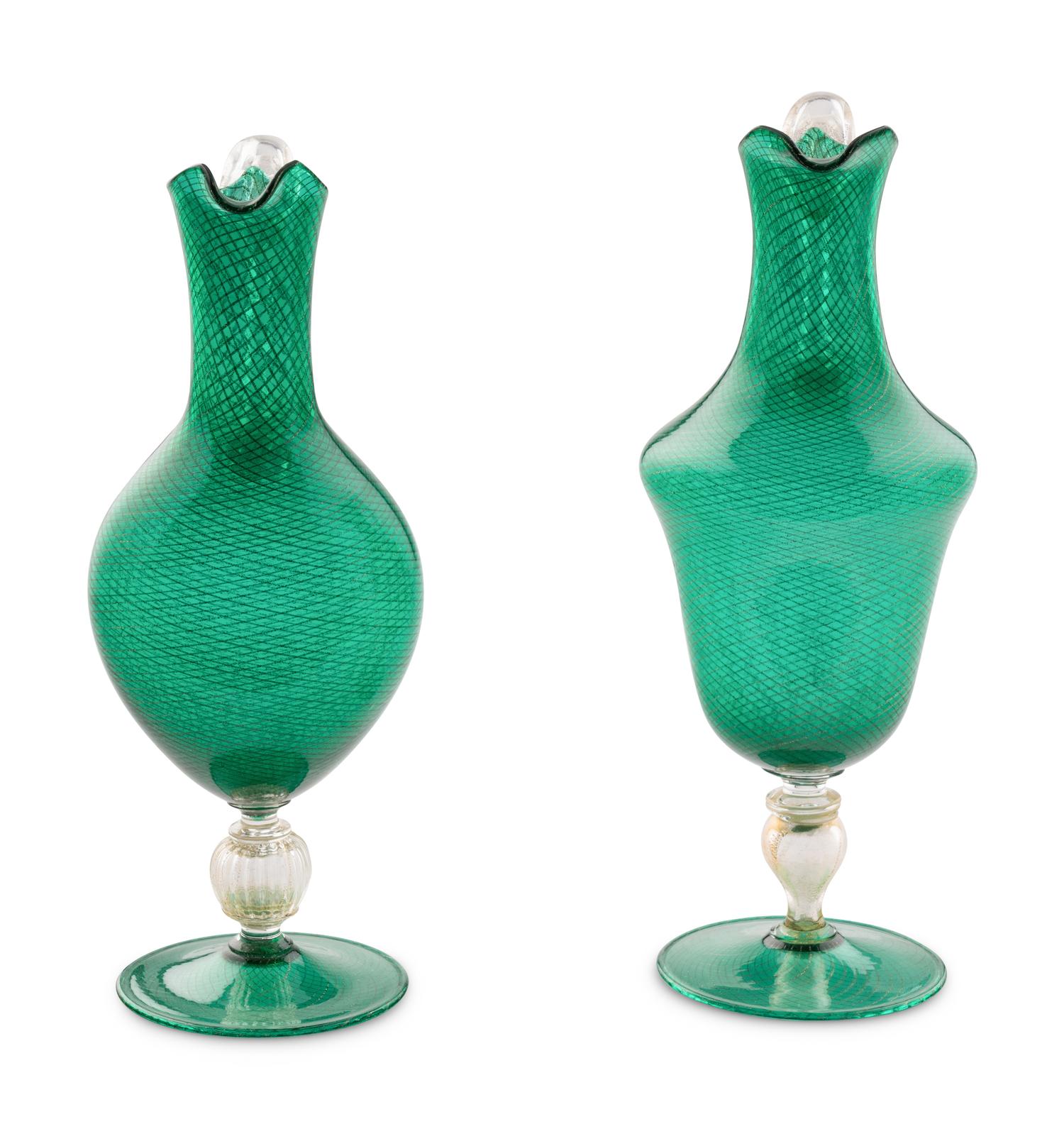 A Pair of Murano Hand Blown Glass Pitchers