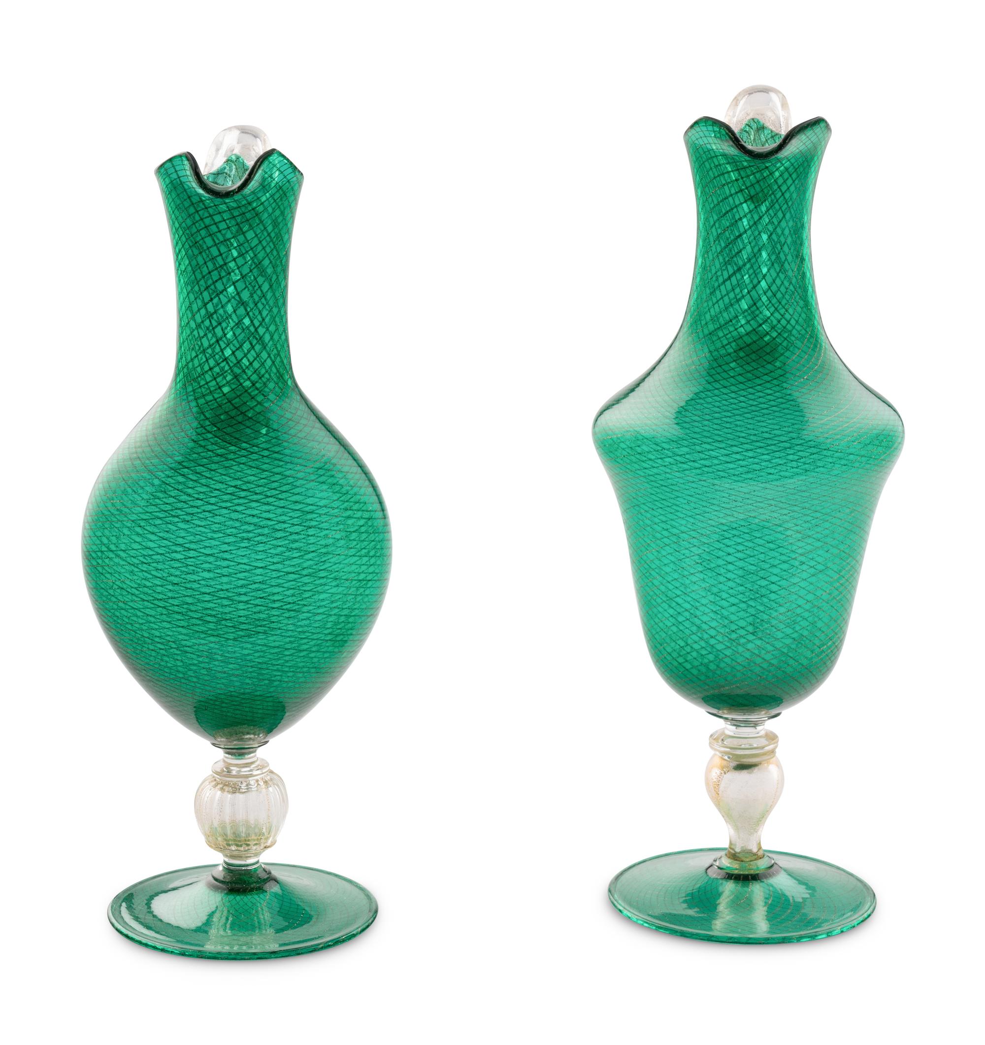 A Pair of Murano Hand Blown Glass Pitchers